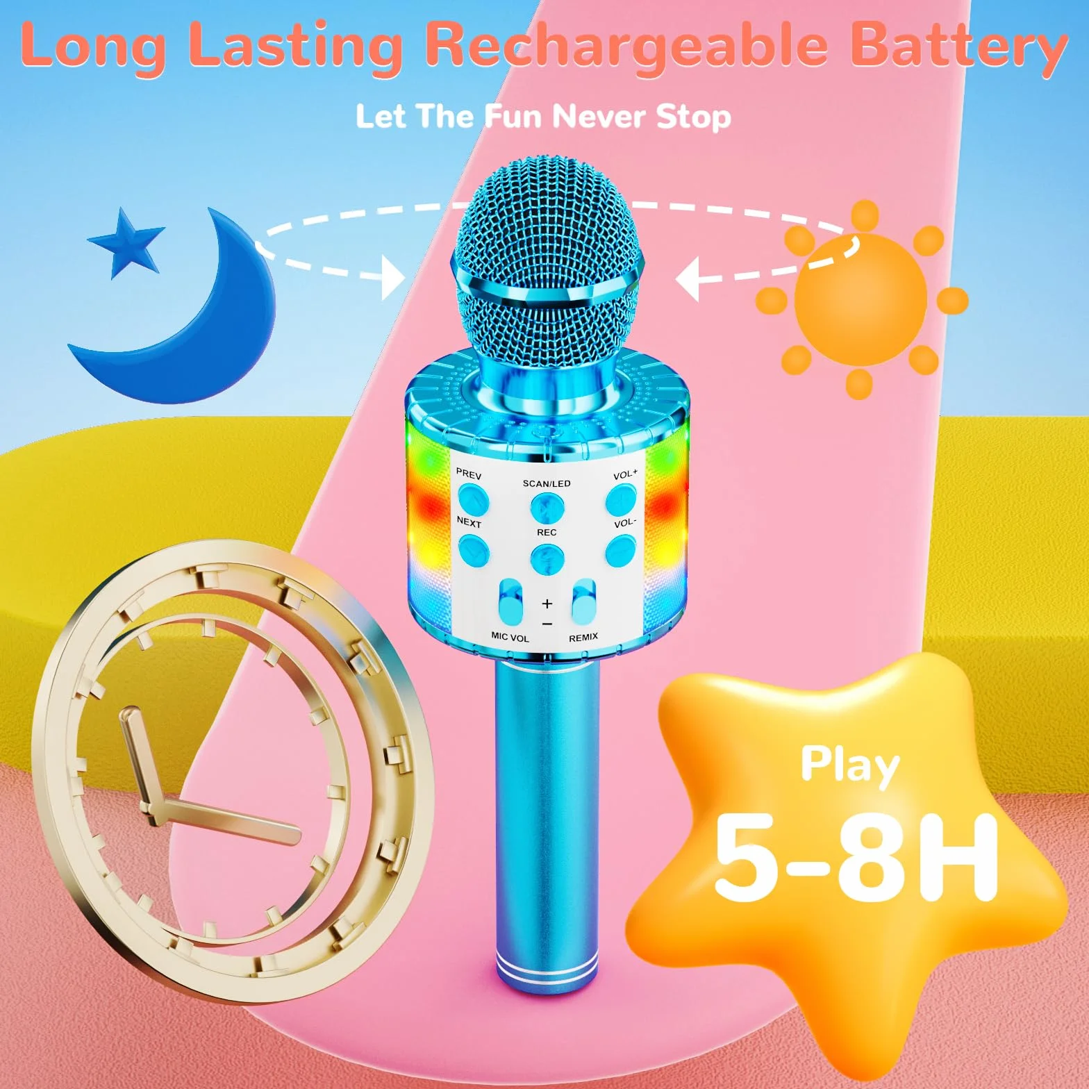 Ankuka mikrofon bluetooth do karaoke z głośnikiem i dynamicznym światłem. Bezprzewodowy mikrofon do karaoke dla dzieci, do śpiewania, nagrywania na imprezę domową, kompatybilny z systemem Android / iOS / PC, niebieski