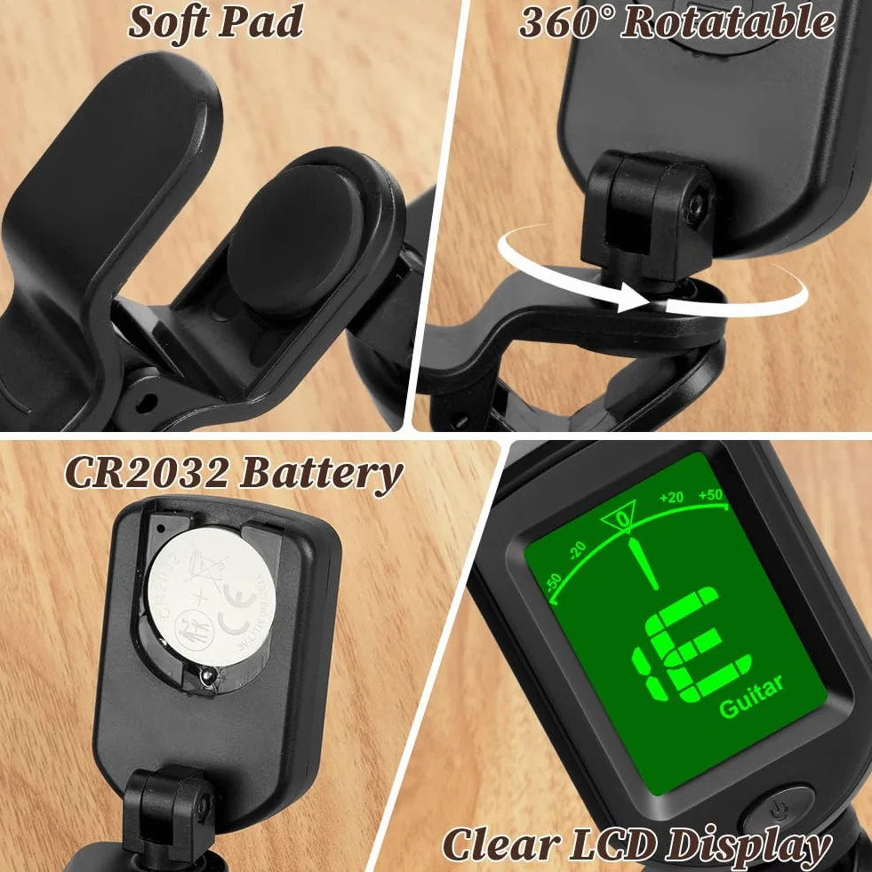 tuner gitarowy na klips, cyfrowe tunery do akcesoriów gitarowych z wyświetlaczem LCD, tuner gitarowy na klips do gitary akustycznej, basowej, skrzypiec, ukulele, gitary elektronicznej