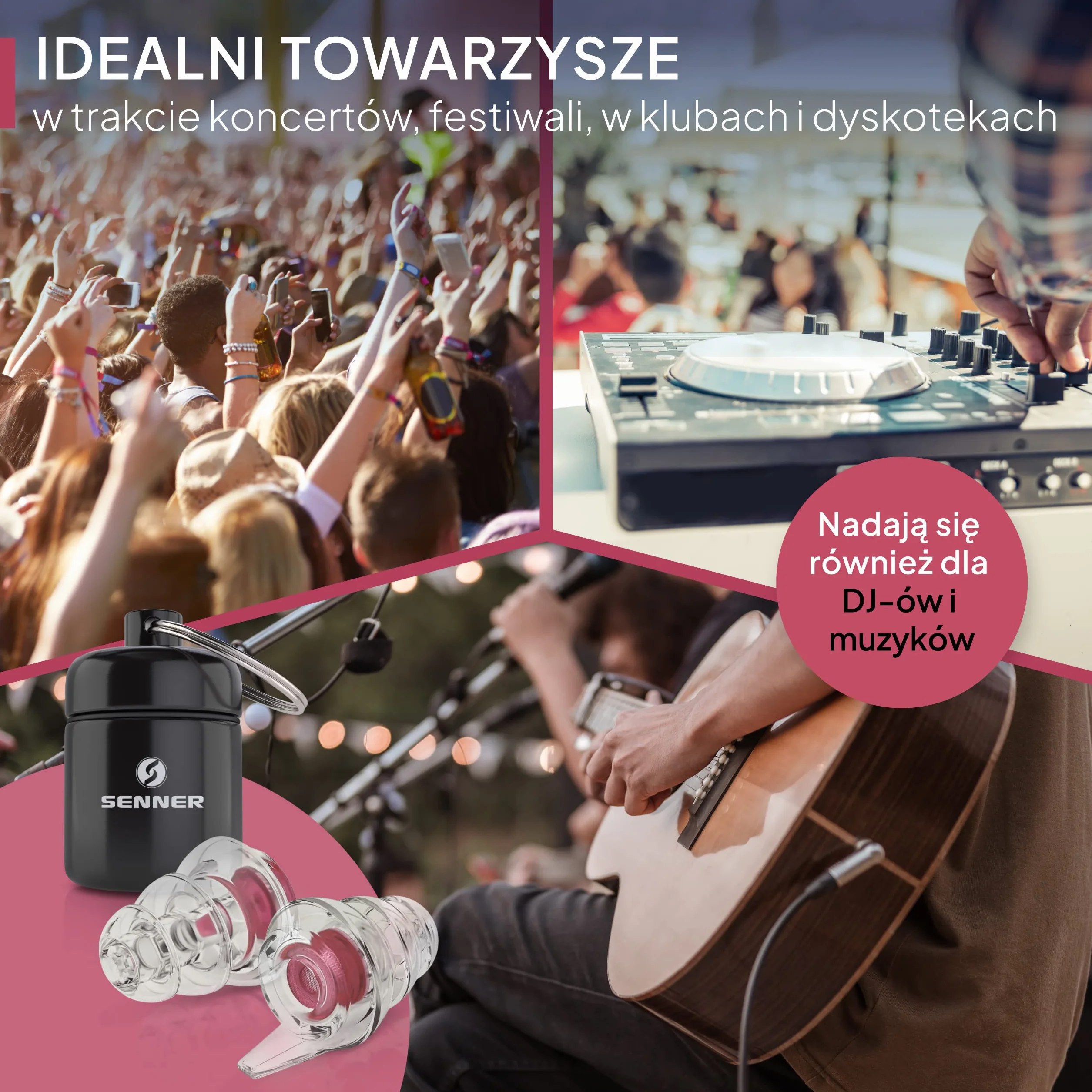 Senner MusicPro - ochronniki słuchu na festiwale, koncerty i dyskoteki, aluminiowy pojemnik, czerwony/przezroczysty - zatyczki do uszu/ochrony słuchu dorośli