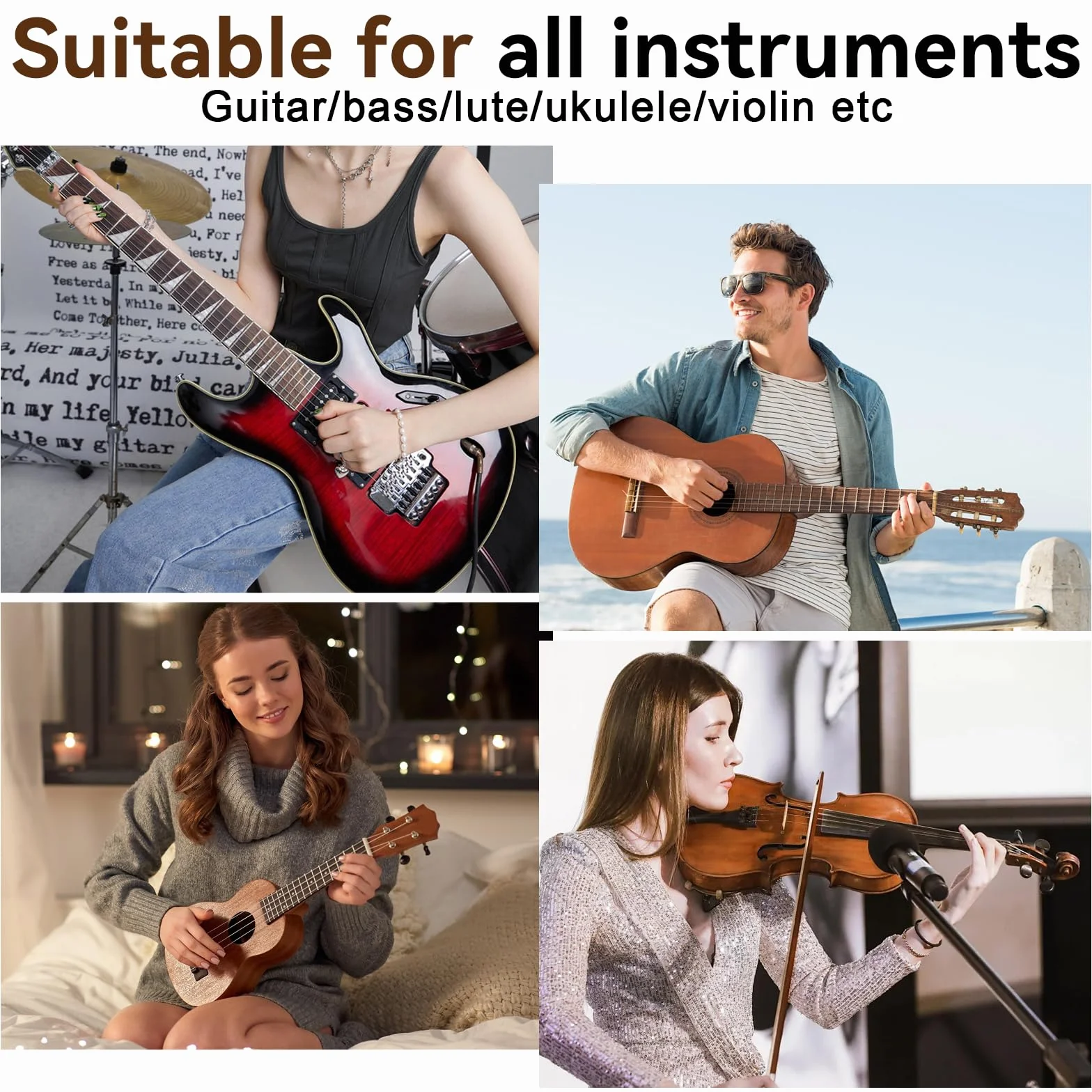 SUNOYA Składany stojak na gitarę, uchwyt na gitarę, drewniany stojak na gitarę, z antypoślizgową gumą, do gitary elektrycznej, akustycznej, basowej, klasycznej, ukulele