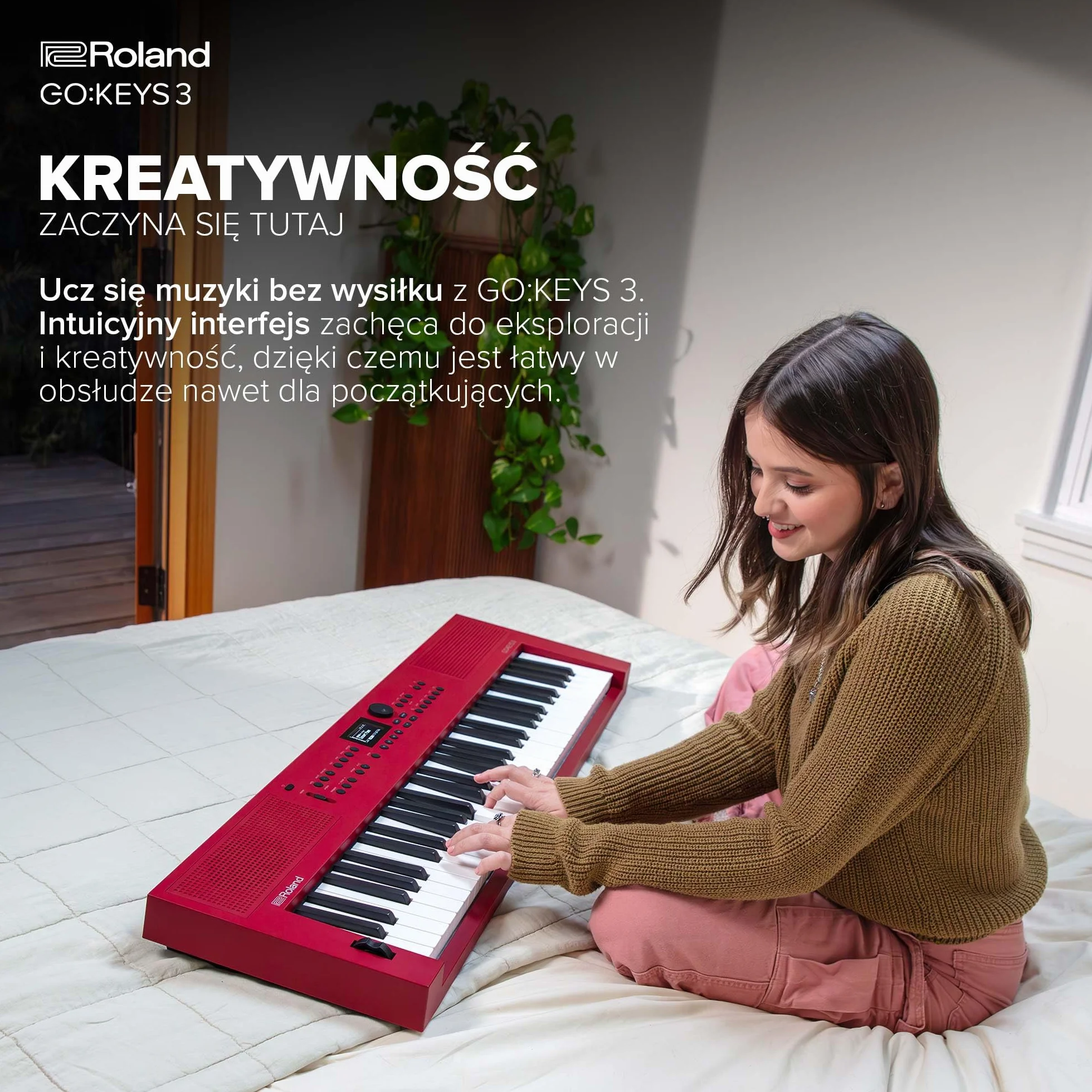 Roland GO:KEYS 3 Keyboard do Tworzenia Muzyki, 61-Klawiszowa Klawiatura, Silnik ZEN-Core z ponad 1000 Wbudowanymi Dźwiękami, Wbudowane Głośniki Stereo - Ciemnoczerwony