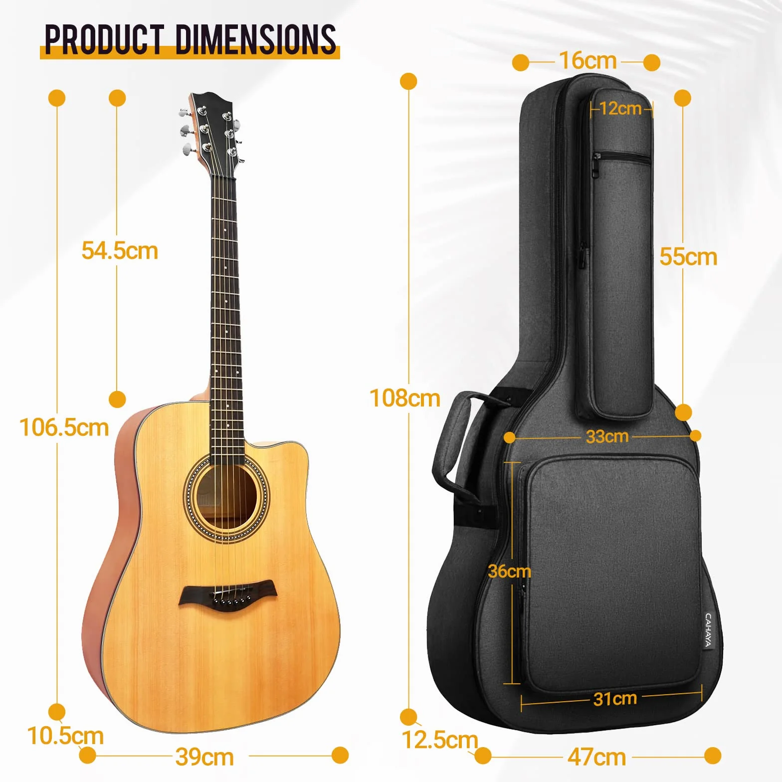 CAHAYA Torba na gitarę Gig Bag wyściełana torba 18 mm wodoszczelna torba na gitarę, czarny, No