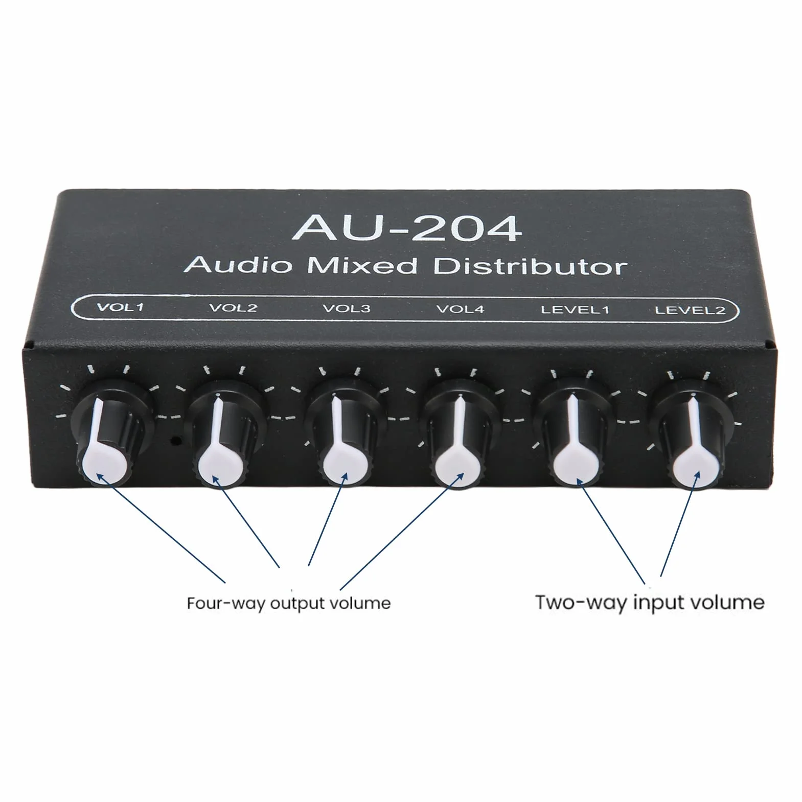Przenośny mikser audio, stereo Sound Signal Mixer 2 w 4 Out, 3,5 mm, stereo, słuchawki, mikser do studia i na scenę
