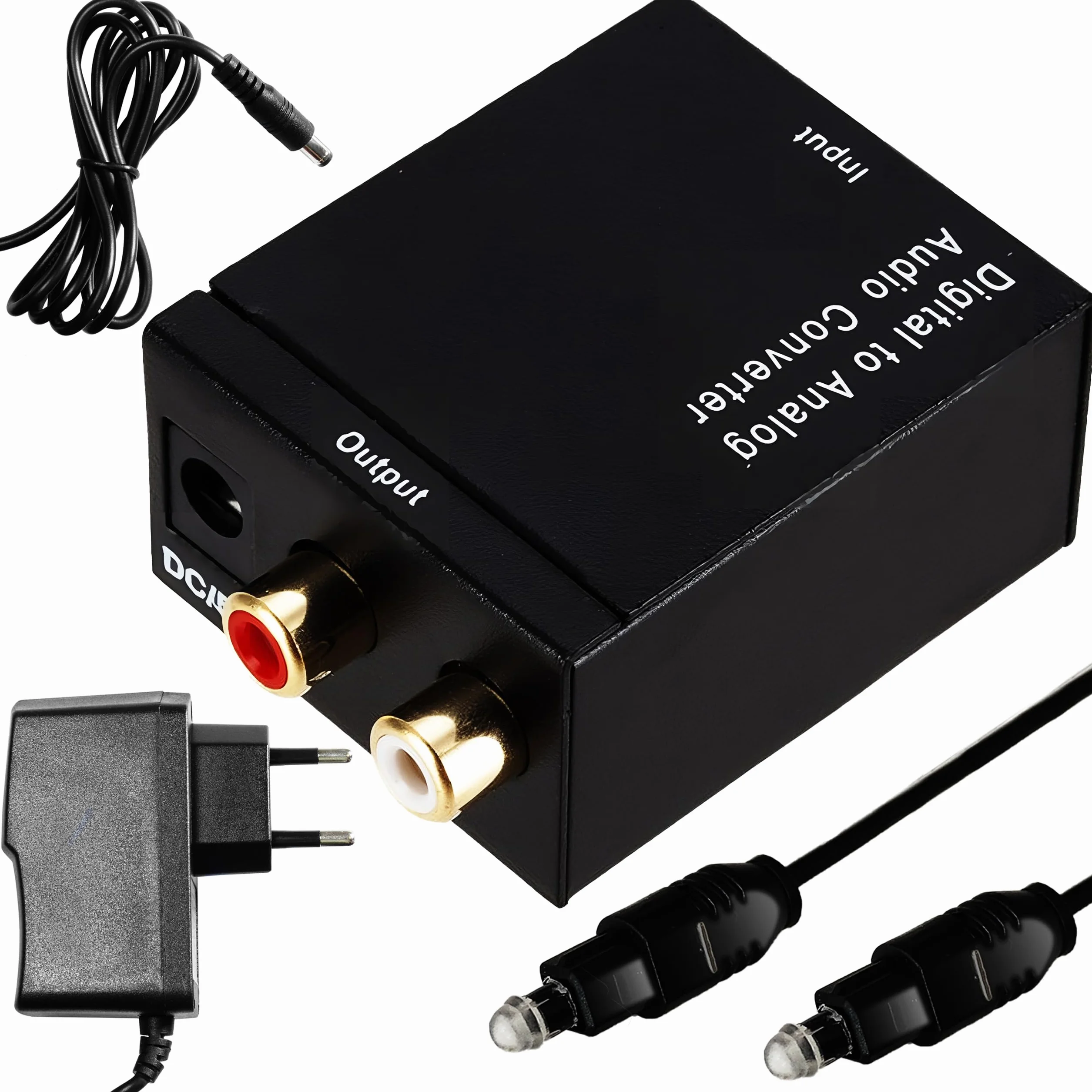 Retoo Konwerter cyfrowo-analogowy Adapter koncentryczny Konwerter DA Optyczny na Jack 3,5 mm RCA RCA Audio Stereo Converter Adapter Toslink SPDIF Koncentryczny z zasilaczem 5 V Czarny