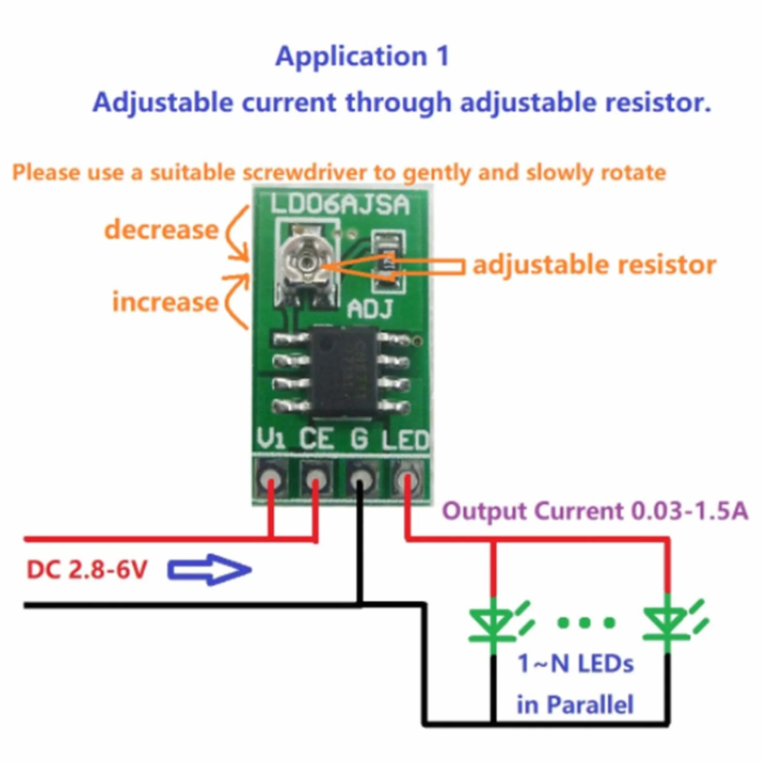 30-1500mA DC LED Driver Stały Prąd Regulowany Moduł do LED Li-ion 3,3 V 3,7 V 5 V.