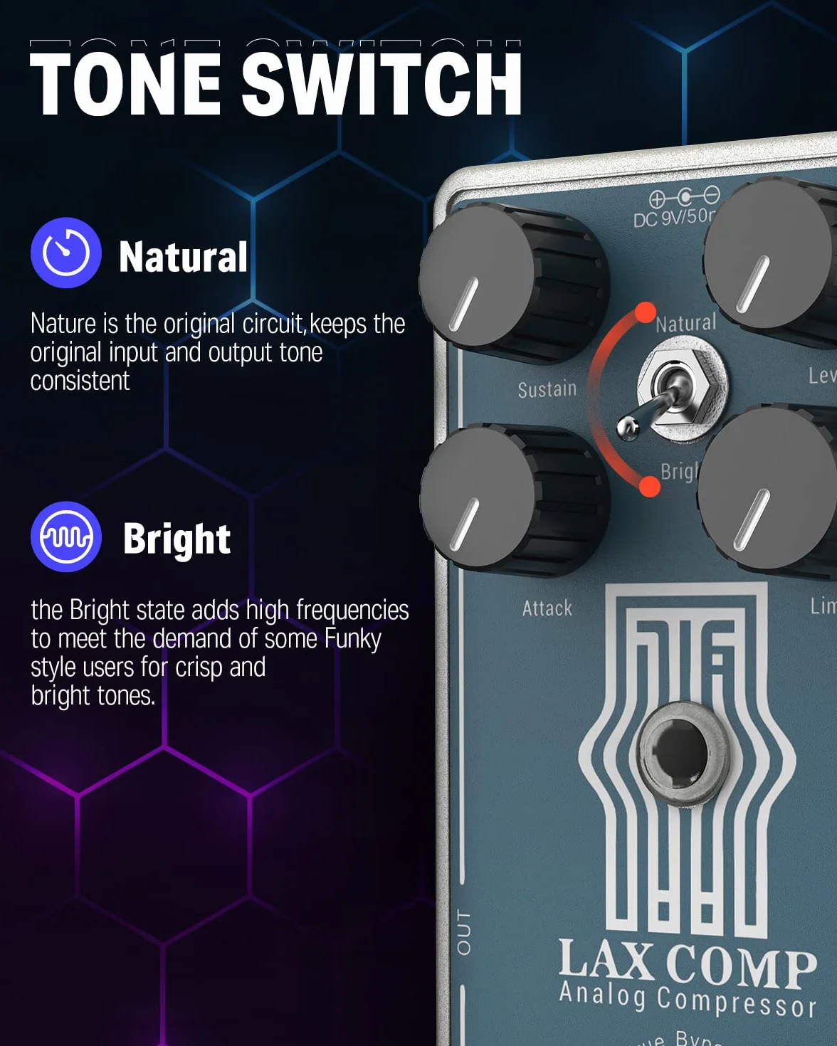 Donner Lax Comp gitarowy kompresor do gitary i basu elektrycznego z 2-pasmowym Boost EQ True Bypass