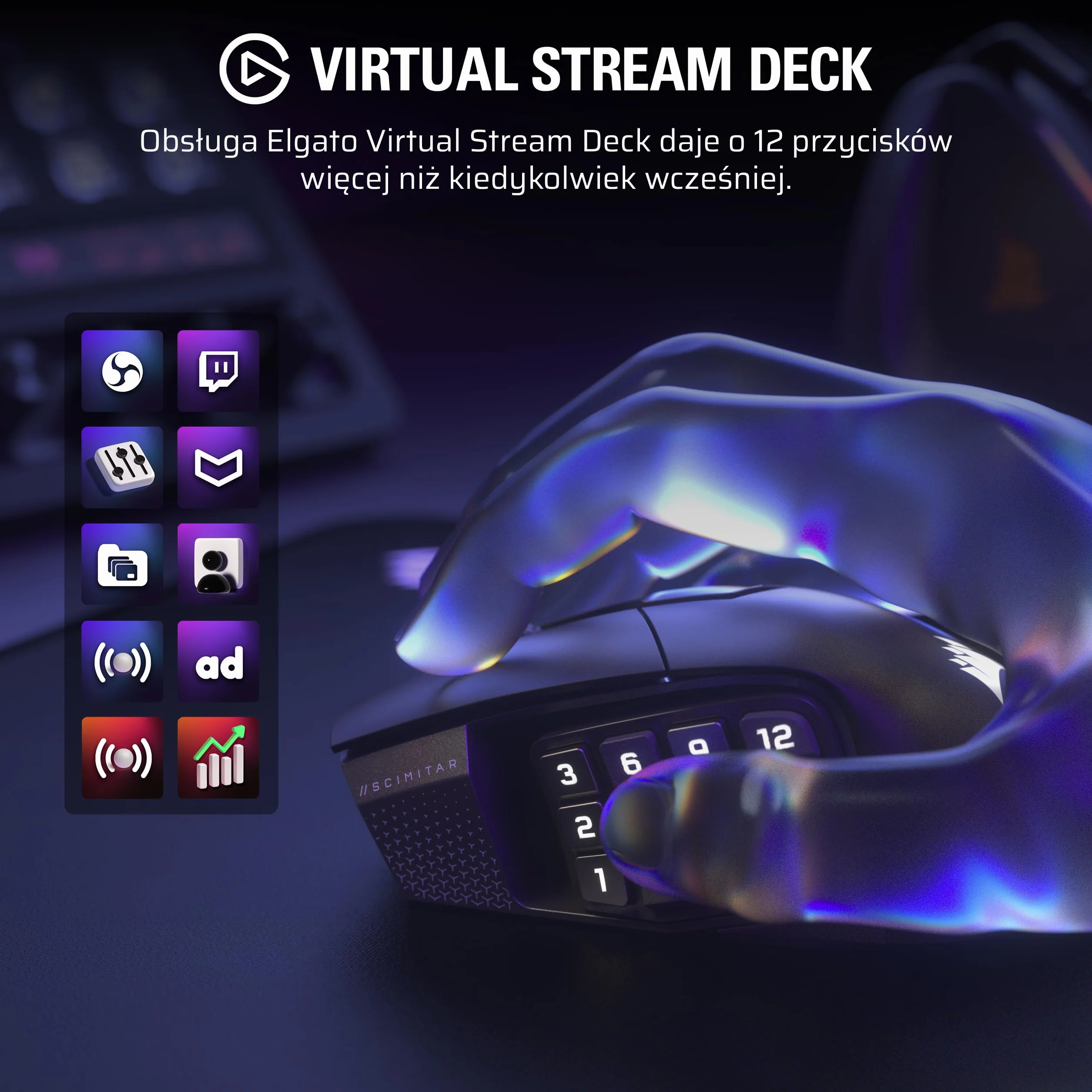 Corsair SCIMITAR ELITE WIRELESS SE MMO mysz do gier komputerowych – 33 000 DPI, 16 programowalnych przycisków, suwak klawiszy, Elgato Virtual Stream Deck, sondowanie 1000 Hz, bateria do 150 godzin | 33 000 DPI, 16 programowalnych przycisków, suwak klawisz