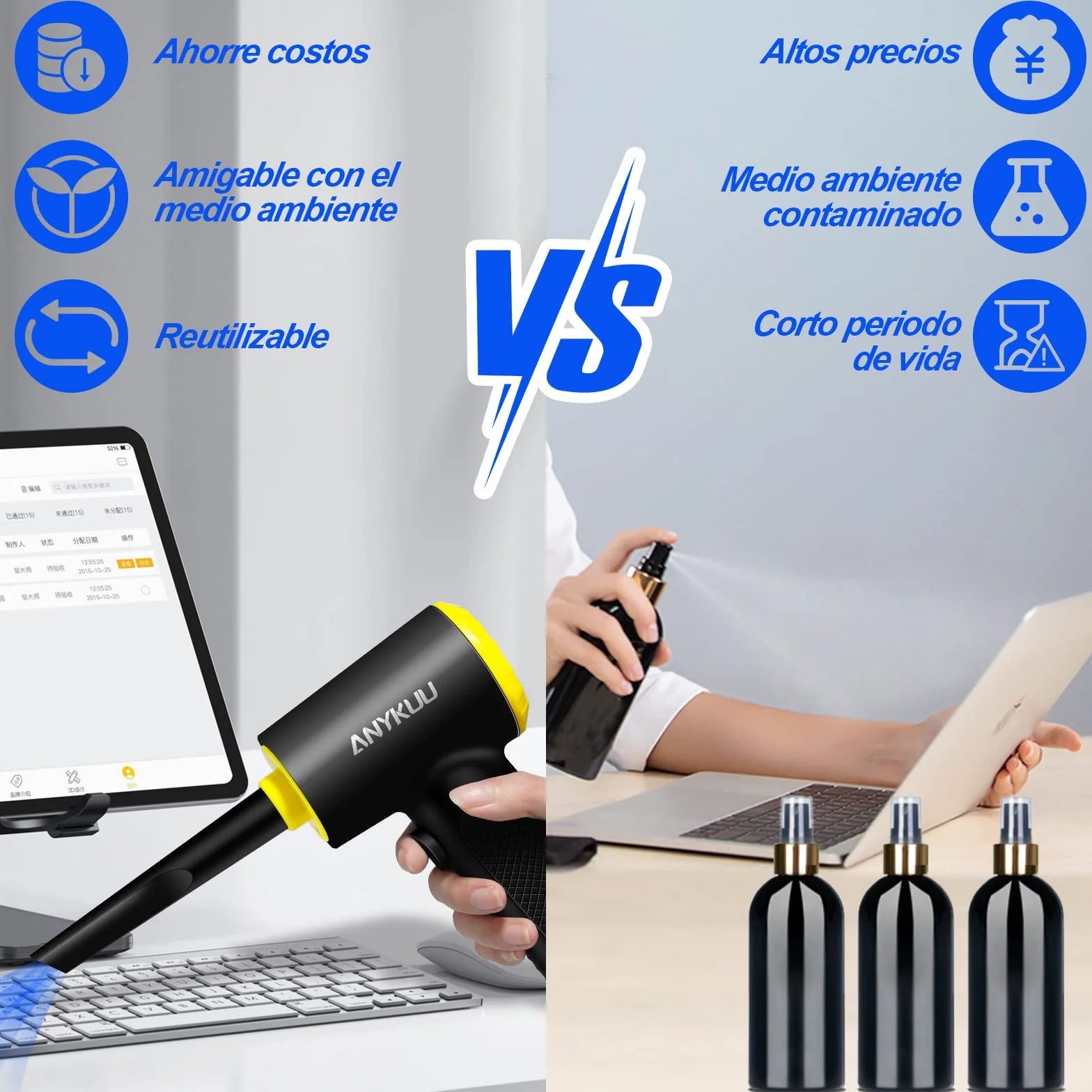 Anykuu 7500mAh Akumulator Elektryczny Dmuchawa Pyłu Sprężone Powietrze 3 Biegi Regulacja z LED Światło Elektryczny Miotełka Sprężone Powietrze Czyszczenie