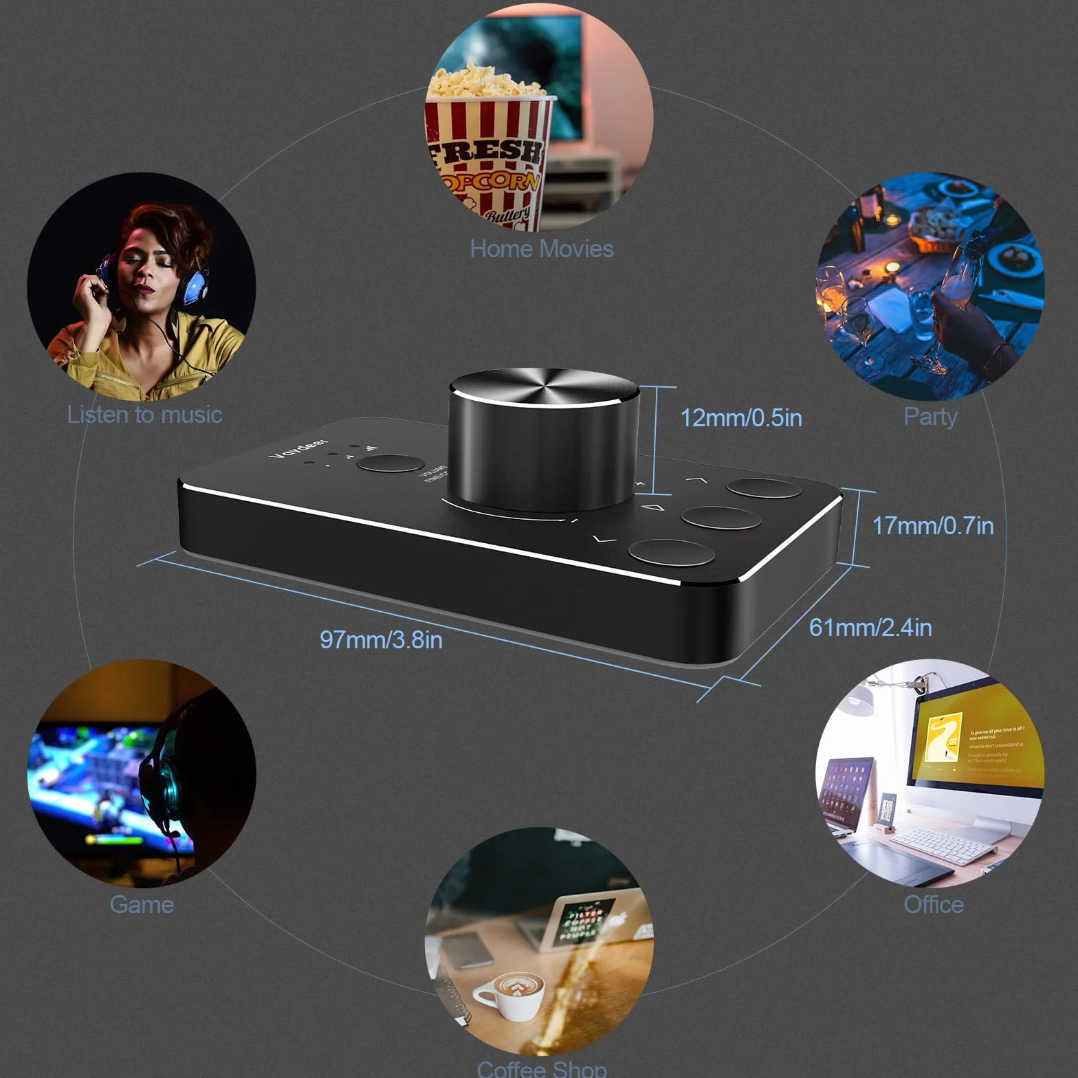 Vaydeer - Pomo de Control de Volumen USB con una tecla de Silencio para Ordenador, Ajuste de Audio, Control Remoto de Volumen de Audio, Compatible con WinXP/7/8 10/Vista/Mac/Linux