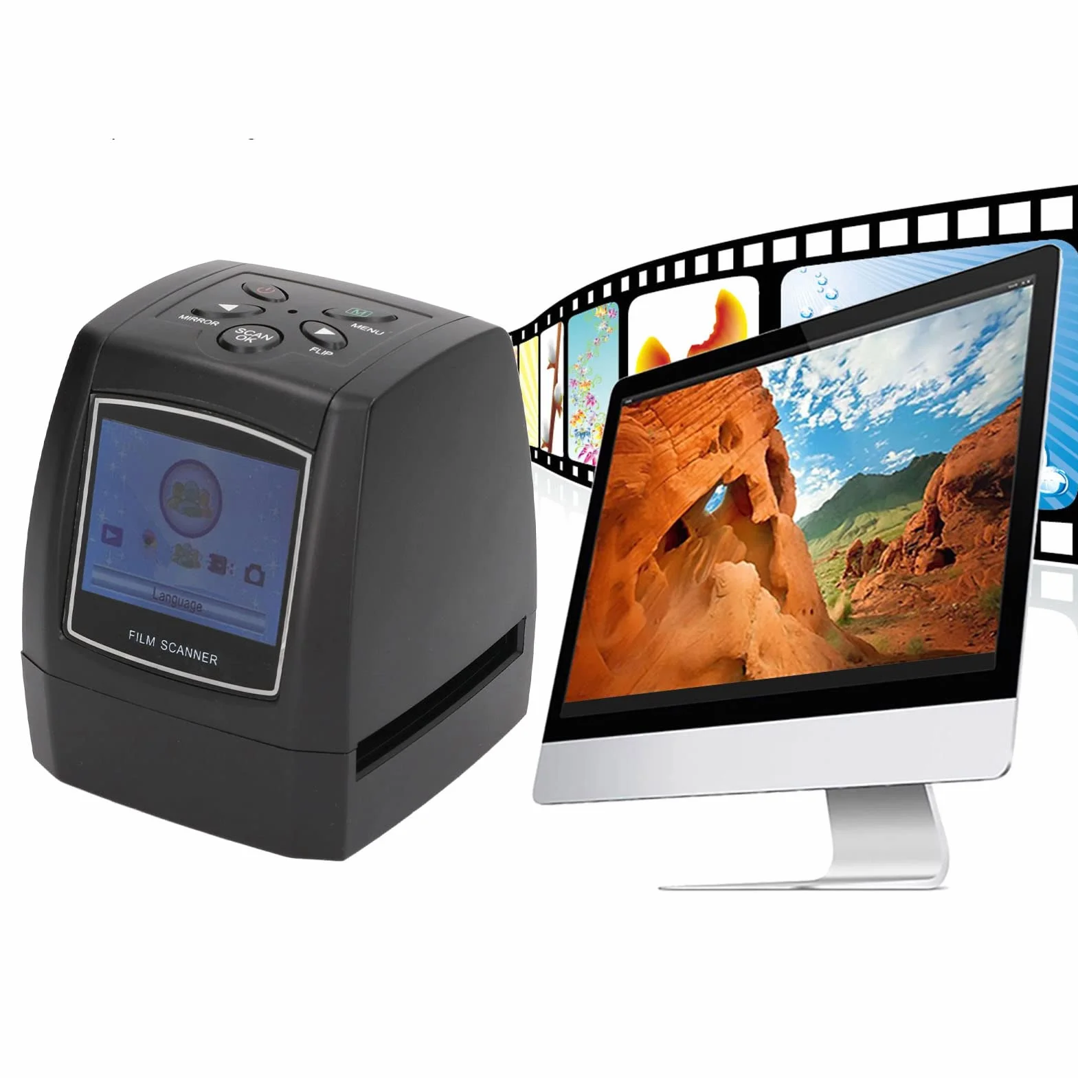 Skaner Filmów i Slajdów, Mini Cyfrowy Skaner Slajdów z Kolorowym Ekranem 2,36 Cala, Przenośna Cyfrowa Przeglądarka Obrazów USB MSDC, do Zdjęć Cyfrowych, 5.0MP/10MP 1800Dpi / 3600 Dpi