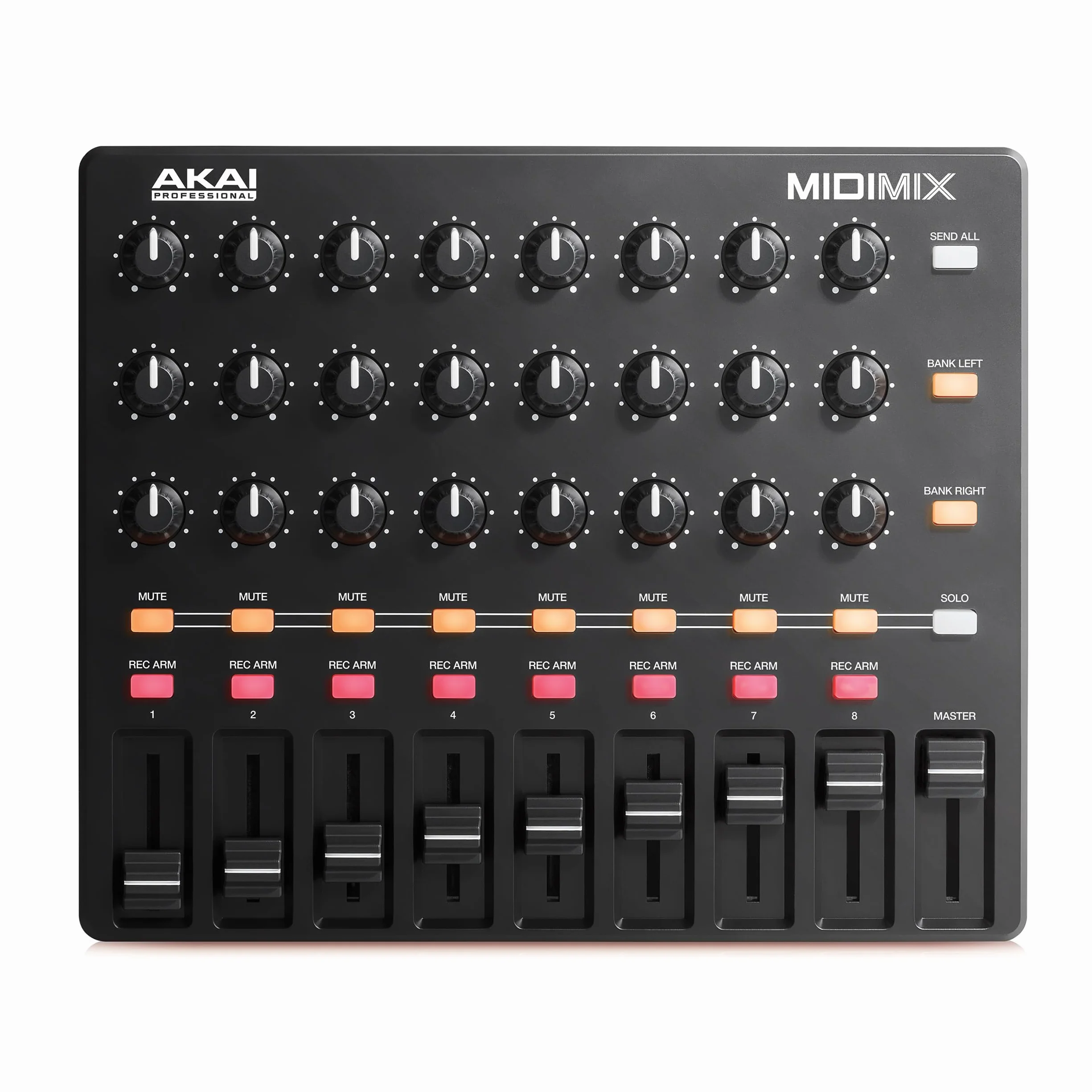 Akai Professional MIDImix - Konfigurowalny kontroler MIDI z 8 faderami, 1 faderem głównym, 24 pokrętłami i 16 przyciskami z bezpośrednim mapowaniem w Ableton Live