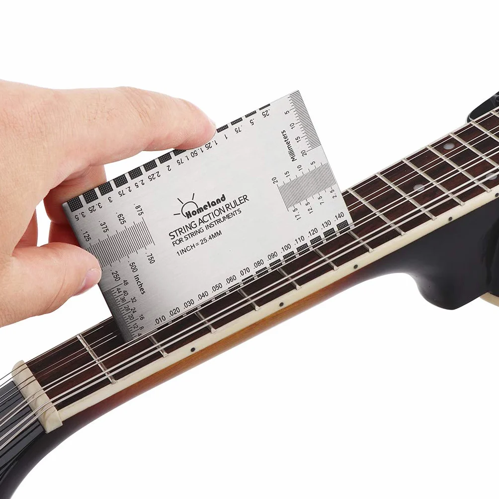 Alnicov Miernik wysokości strun ze stali nierdzewnej do gitary, narzędzie do pomiaru do gitar elektrycznych, akustycznych i basowych z instrukcją obsługi