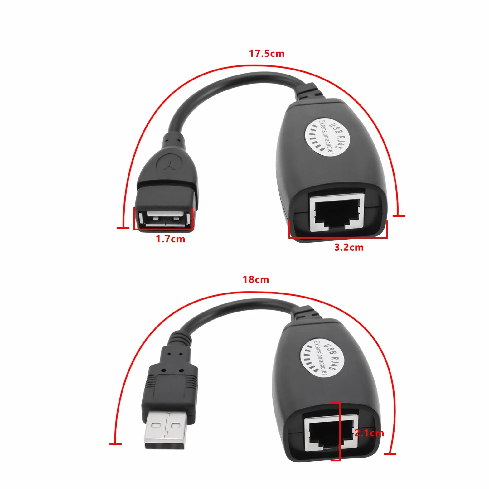 OTOTEC 1 zestaw adapterów USB Ethernet, rozdzielacz RJ45 Ethernet na USB adapter przedłużający do Cat5/5e/6/6e, do 50 m, nadaje się do komputerów, telefonów komórkowych, dysków U, drukarek, aparatów