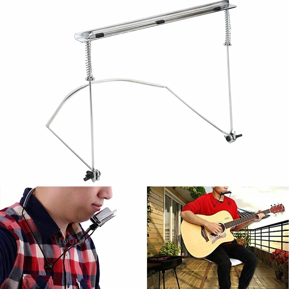 Statyw pod harmonijkę 24-otworowy metalowy uchwyt na harmonijkę z regulowaną szyjką Akcesoria muzyczne do instrumentów dętych (czarny, srebrny, złoty) (srebrny)