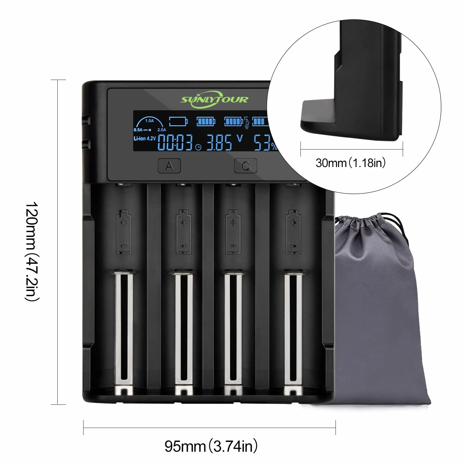 Premium 4 Gniazda 21750 21700 Ładowarka do baterii,SUNLYTOUR 4 Gniazda 18650 Ładowarka do baterii 21700 Ładowarka do 20700 22700 22650 26650 26700 16340 (RCR123) Ni-MH AA Ładowarka z płytą ochronną PCB