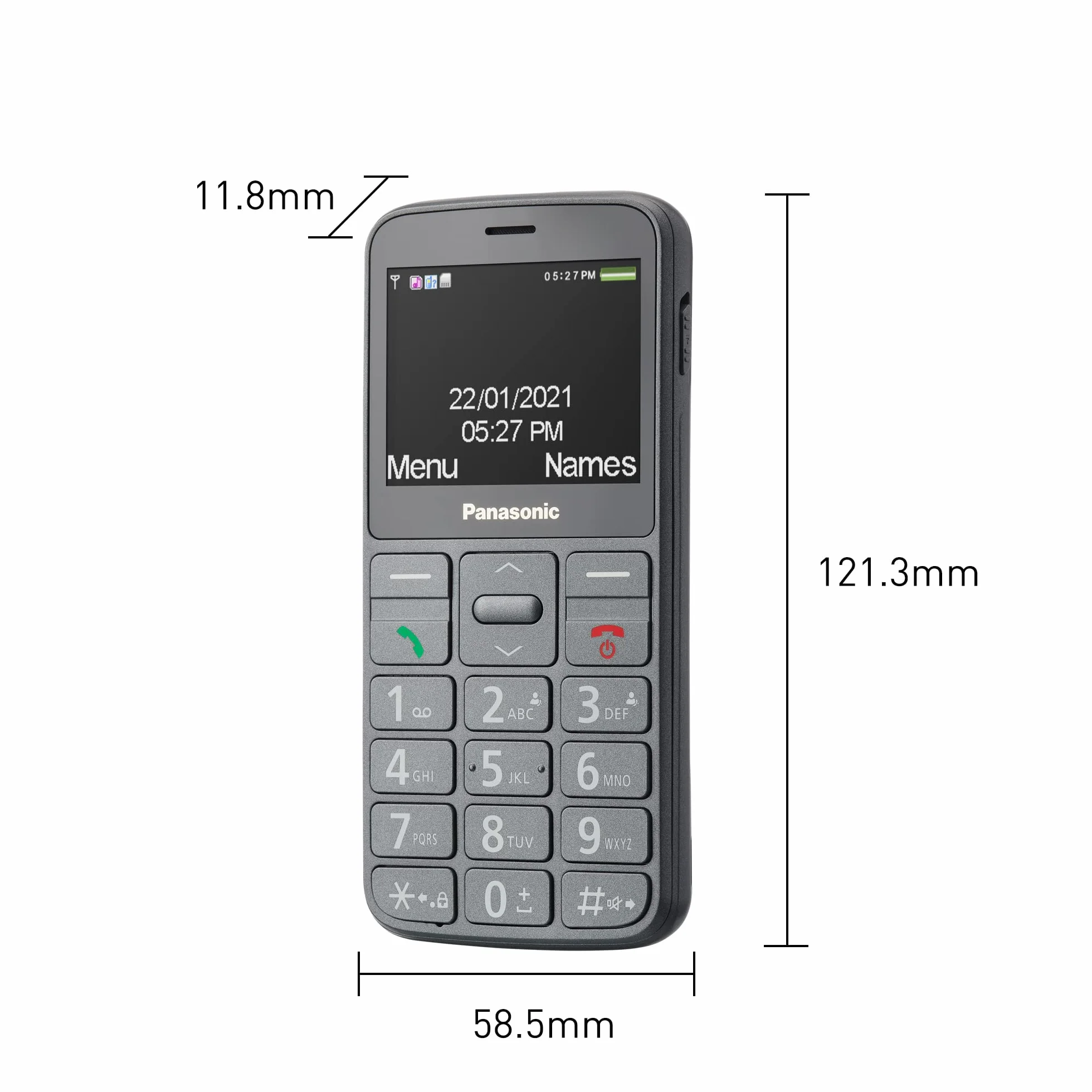 Panasonic KX-TU160 telefon komórkowy dla seniora (połączenia priorytetowe, kolorowy wyświetlacz TFT 2.4", duże klawisze z podświetleniem), szary