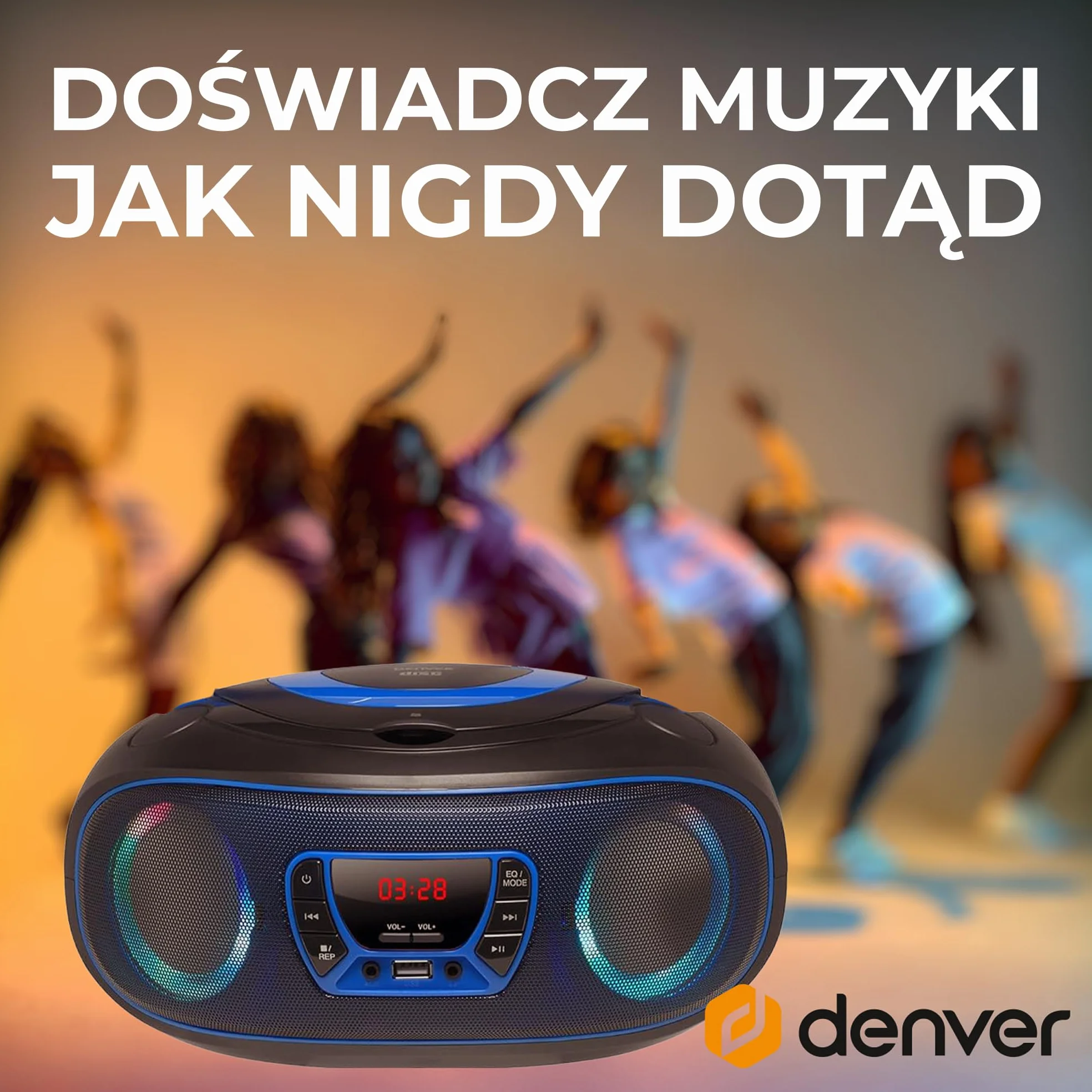 Denver TCL212BT radio z Bluetooth, radio Bluetooth z efektami świetlnymi, przenośny odtwarzacz CD, AUX, USB, niebieskie