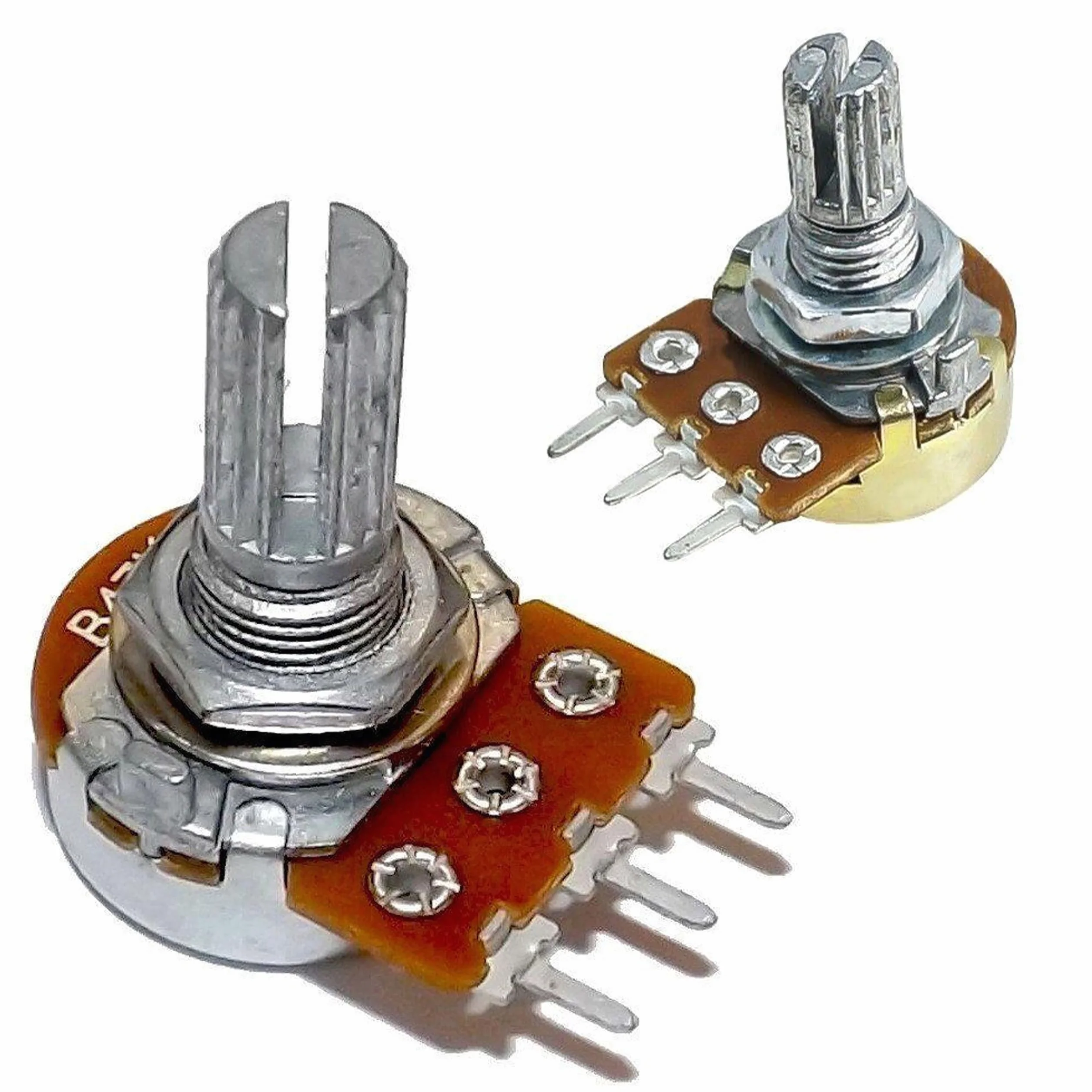 Obrotowy potencjometr liniowy B10K - 10 kΩ, 300 °, 0,125 W, wał 15 x 6 mm, tolerancja ± 20% | montaż PCB 5 mm | precyzyjny komponent elektroniczny