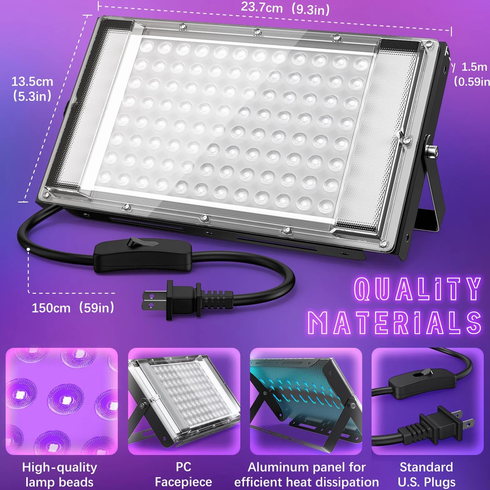 GKT 100W LED UV Black Light IP66 Wodoodporny
