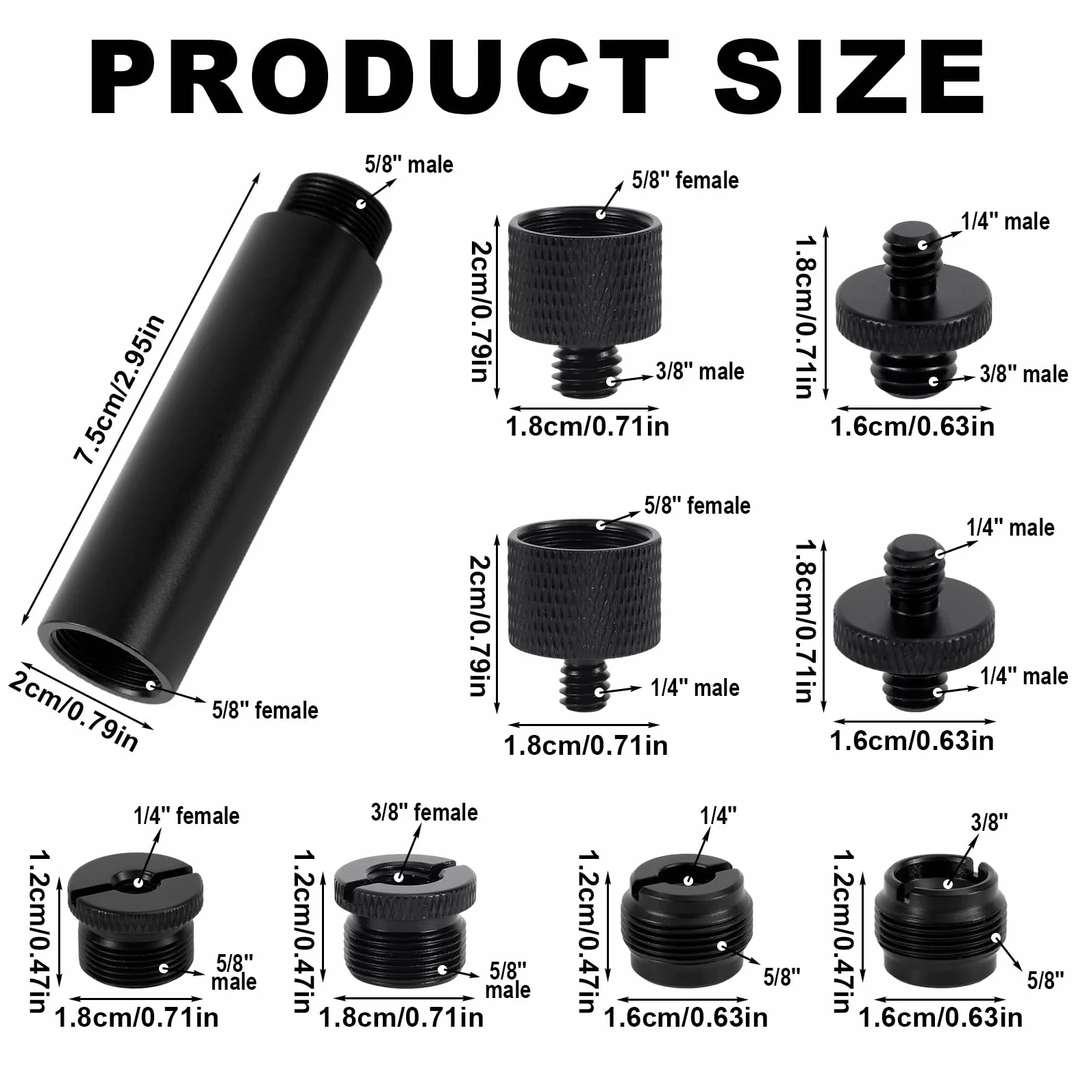 13 szt. Adapter do Statywu Mikrofonowego Śruby z Rurą Przedłużającą, Stop Aluminium Konwertery Gwintów 3/8" do 5/8" i 1/4" for Ramienia Wysięgnika Mikrofonowego Statywu Fotograficznego