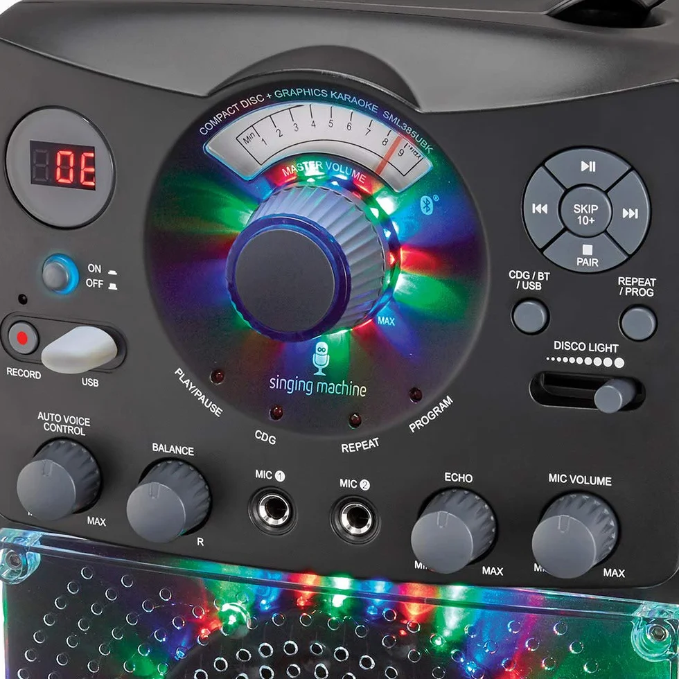 Singing Machine SML385U System do karaoke Bluetooth czarny LED mikrofony USB RCA AUX