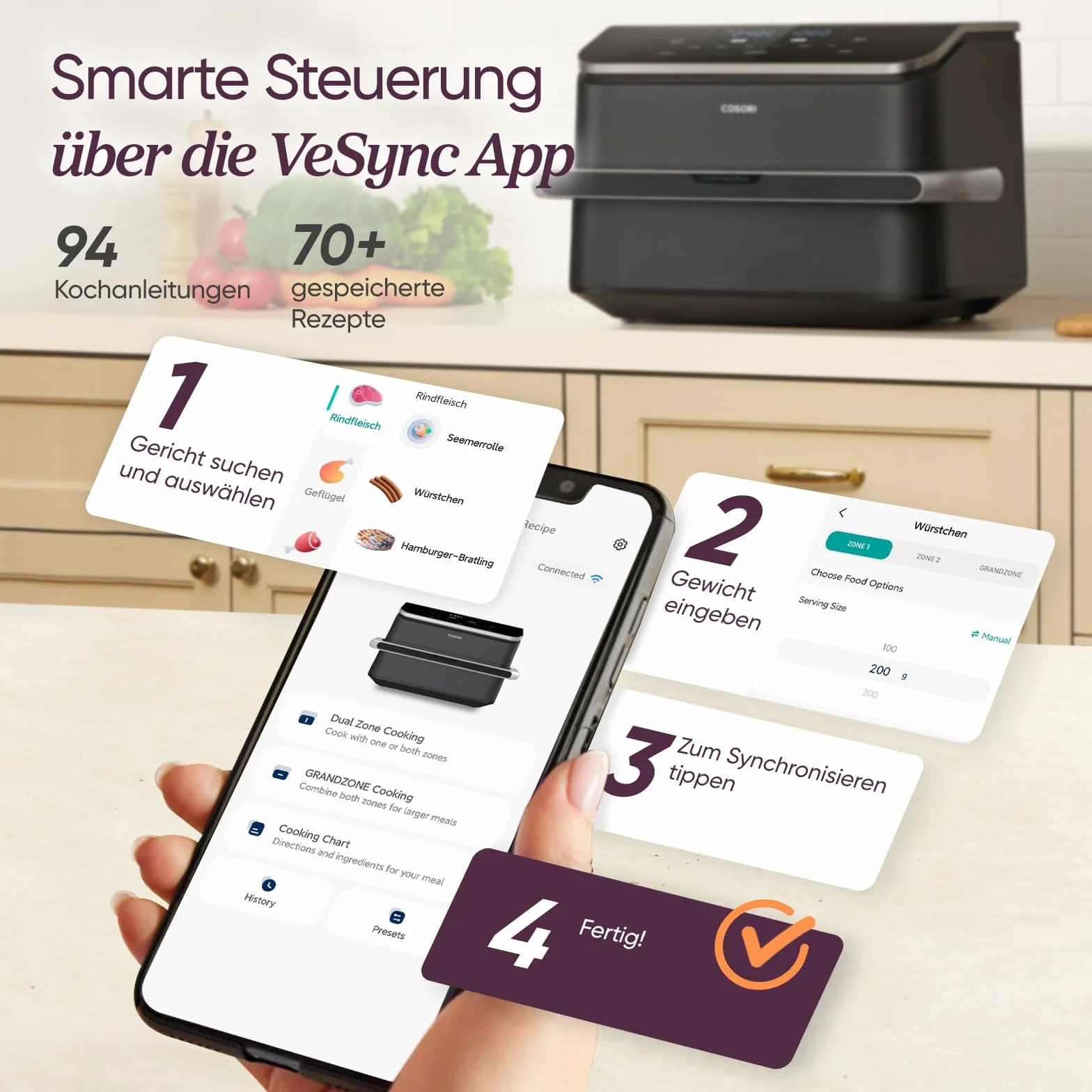 COSORI Frytkownica na gorące powietrze, 2 komory, Dual Blaze TwinFry 10 l, z 4 rurami grzewczymi i elastycznymi komorami, równomierne rozprowadzanie ciepła, temperatura do 240 °C, czarna