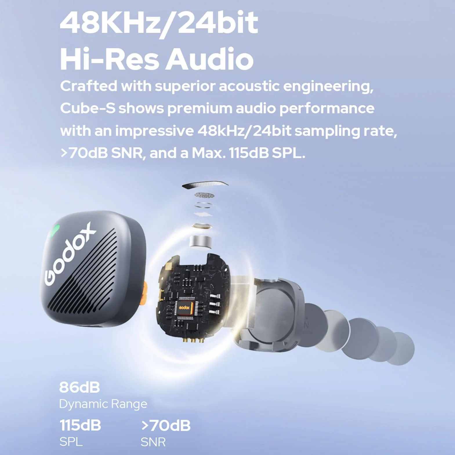 GODOX Cube-SC Kit2 2,4 G bezprzewodowy system mikrofonowy, magnetyczny minimikrofon, redukcja szumów, redukcja szumów, transmisja 300 m, sterowanie Rec, wbudowany akumulator z etui do ładowania