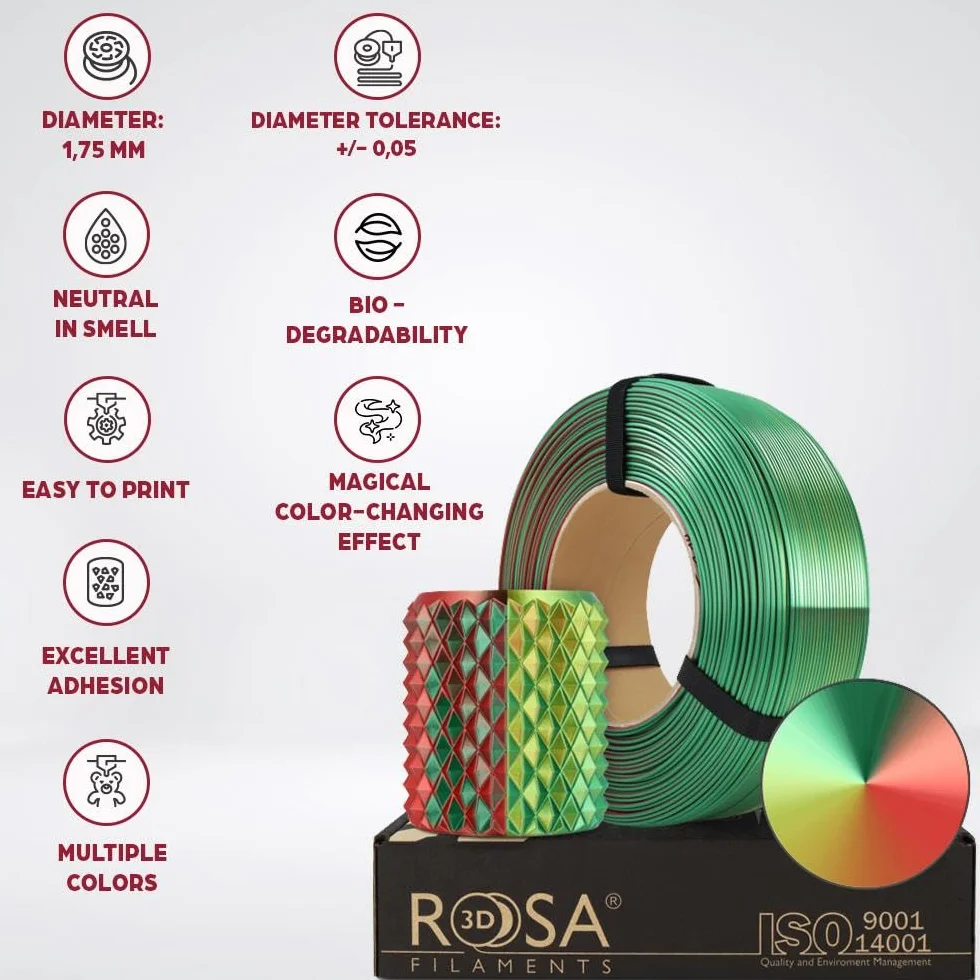 ROSA3D PLA Magic Silk Filament 1,75 mm do drukarek 3D, Złoto-miedziany Refill 1 kg