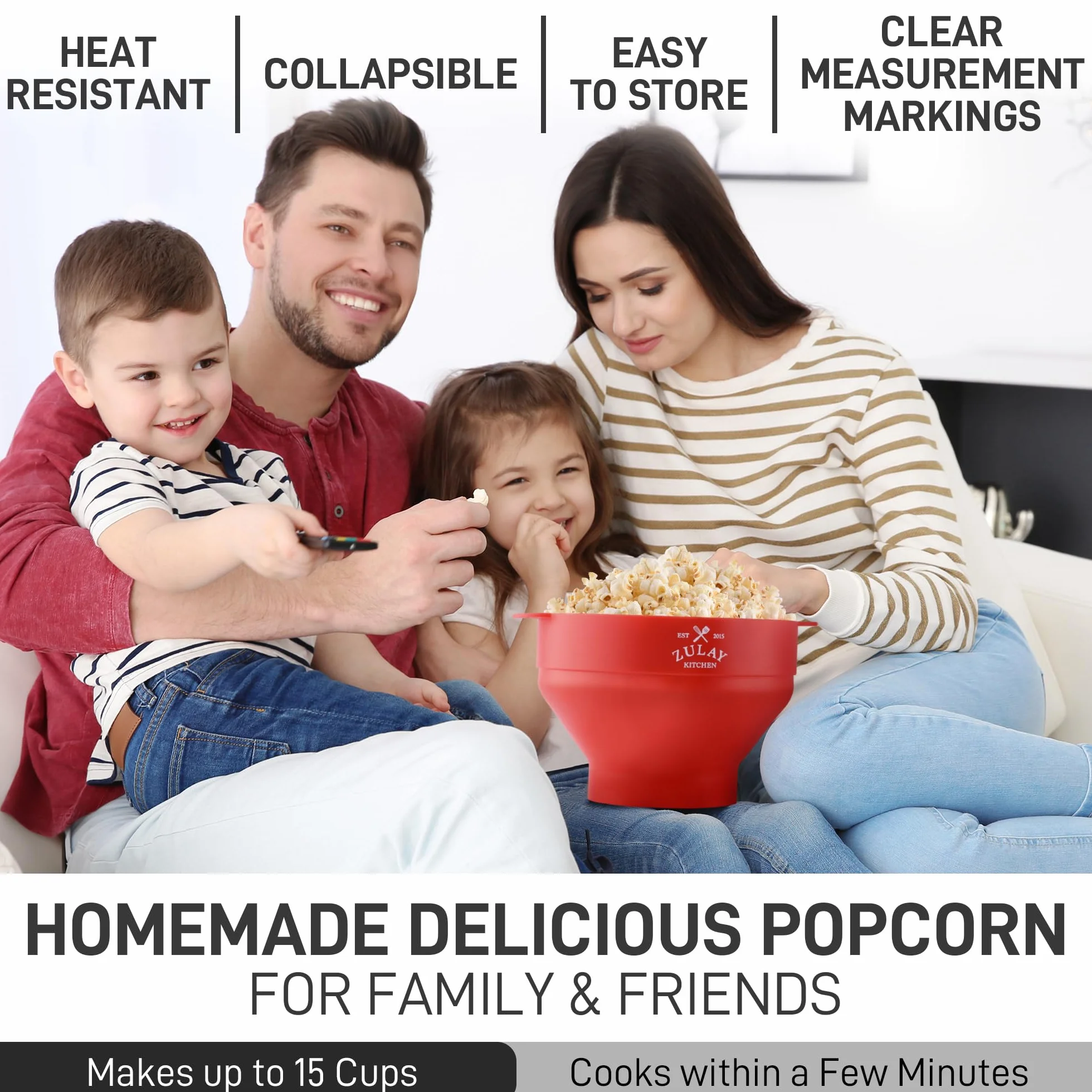 Zulay Kitchen Duża kuchenka mikrofalowa do popcornu, silikonowa miska do popcornu, składana miska do kuchenki mikrofalowej z pokrywką, rozmiar rodzinny, miska na popcorn, pojemność 15 kubków na