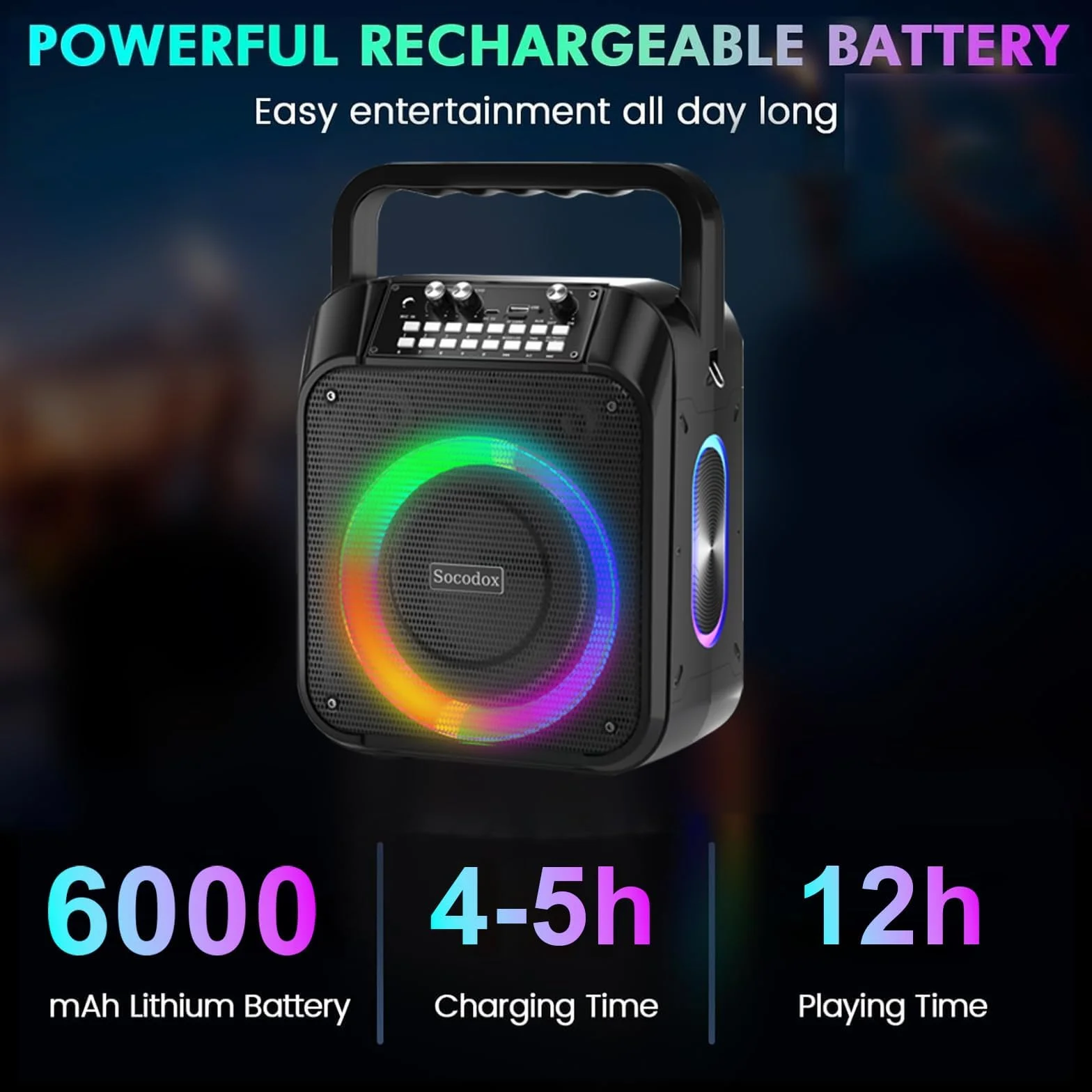 Maszyna do karaoke, przenośny głośnik karaoke Bluetooth z 2 mikrofonami bezprzewodowymi, bateria 6000 mAh, czas odtwarzania 12 godzin, TWS stereo, światło RGB, system PA z podwójną membraną