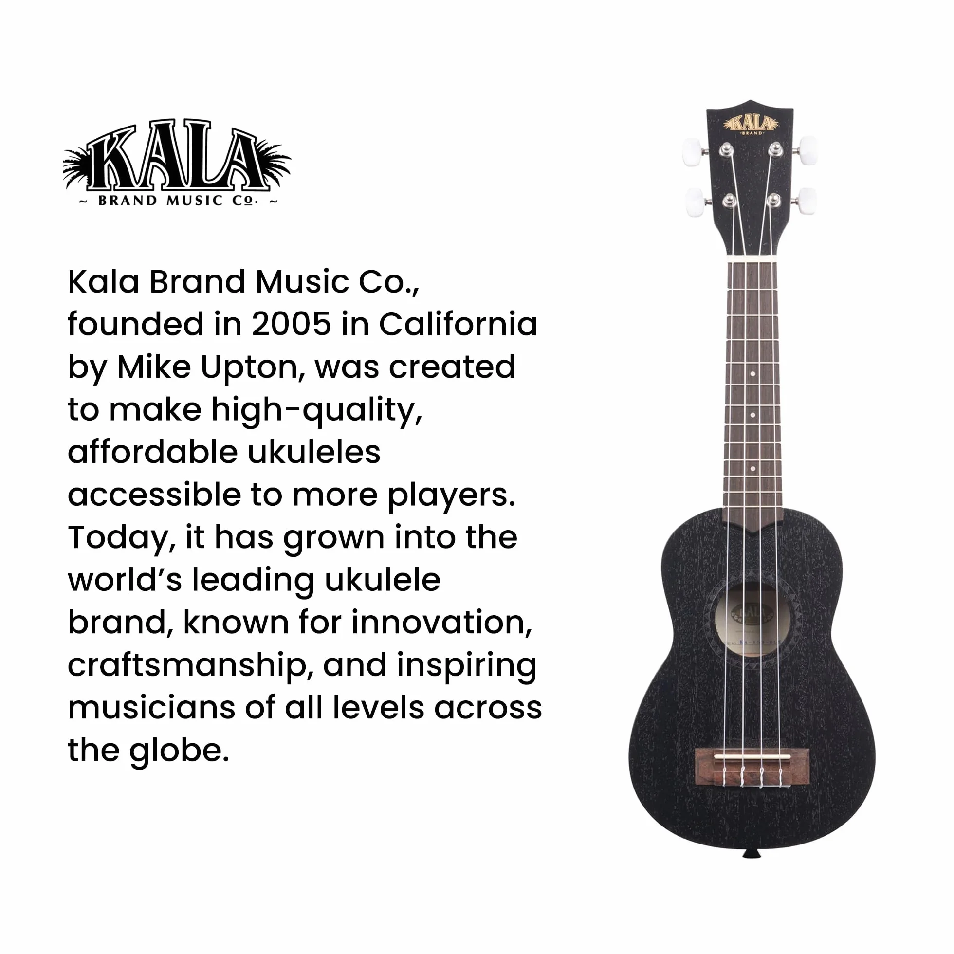 Kala Satynowe mahoniowe ukulele sopranowe, czarne (KA-15S-BLK)