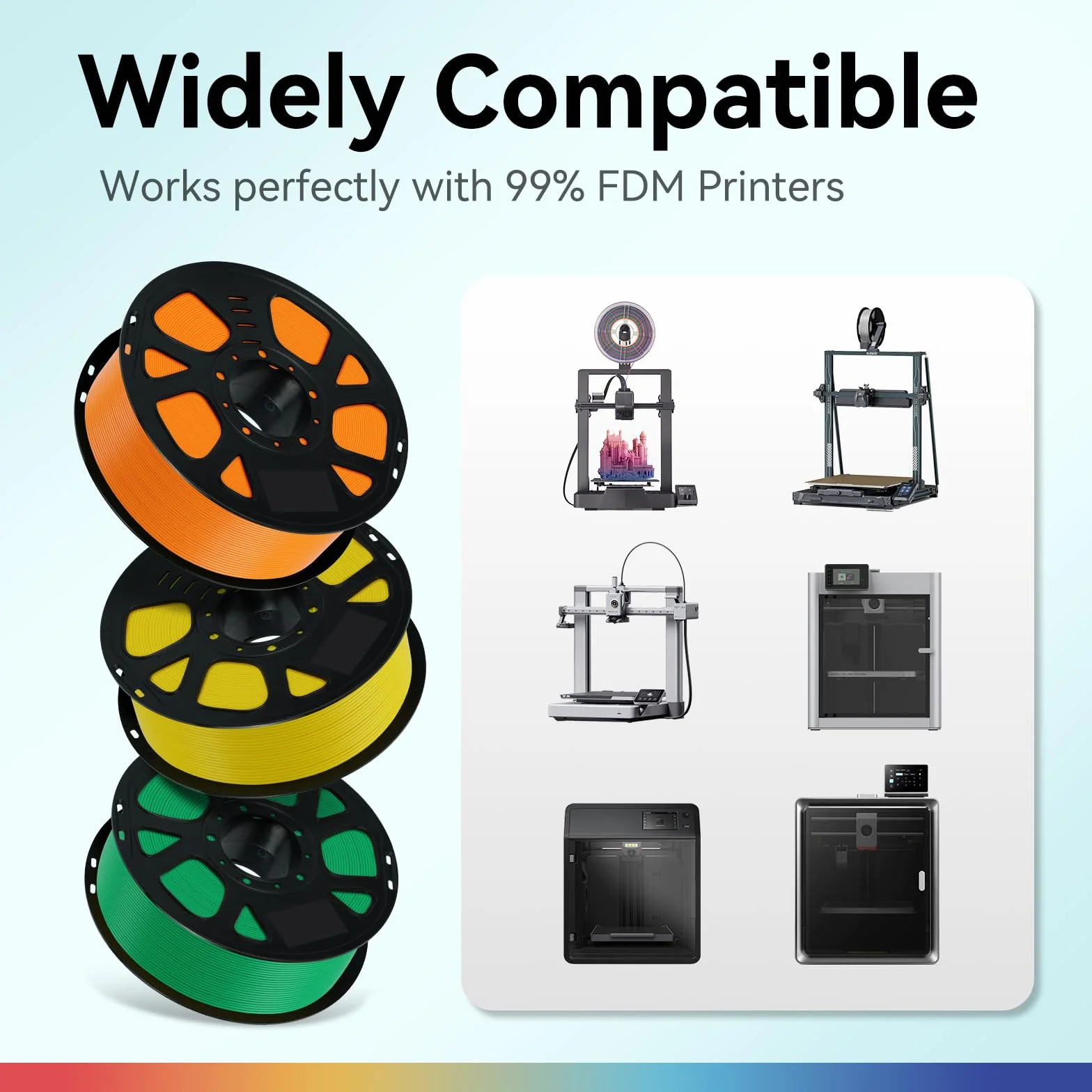 Kingroon Filament PLA 10 kg 1,75 mm, 10 szpul filamentu do drukarki 3D 1 kg, wielokolorowe opakowanie (czarny brązowy, szary, żółty, zielony, fioletowy, srebrny, błękitny, dynia, pomarańczowe drewno