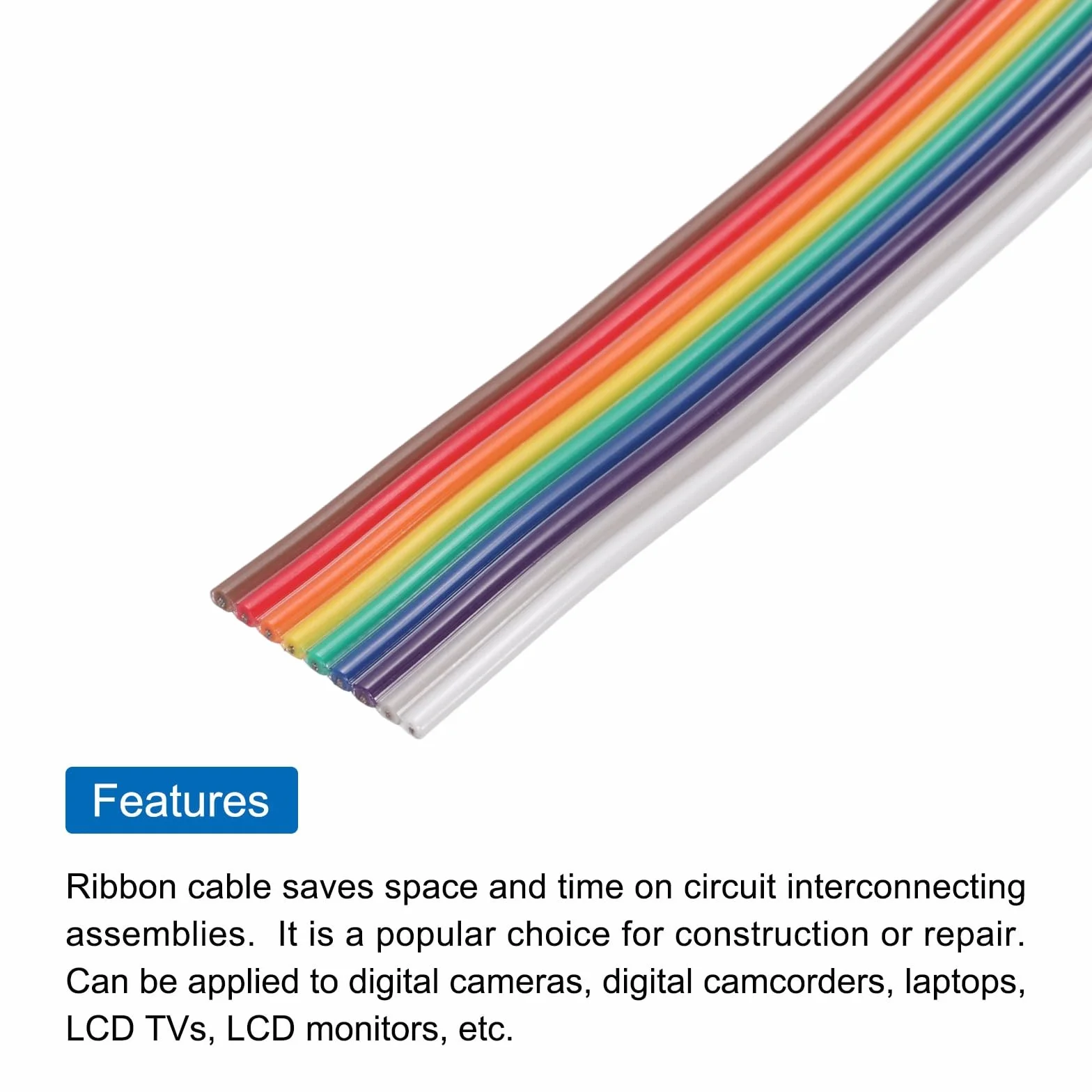 QUARKZMAN 1 szt. 9 pinów płaskich Rainbow Ribbon Cable 6.6 Ft 1,27 mm Pitch Breadboard Jumper Wires do projektów elektronicznych
