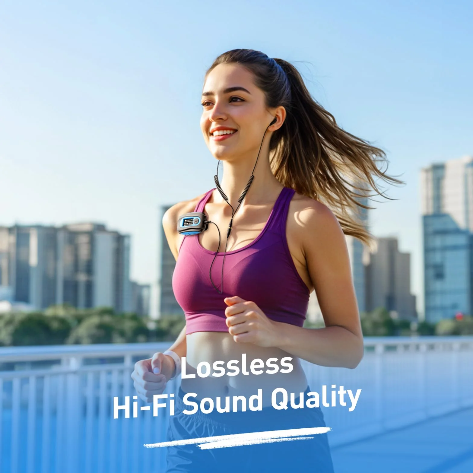 AGPTEK IPX8 Wodoodporny odtwarzacz MP3 z ekranem, wielofunkcyjny odtwarzacz muzyczny z wodoodpornymi słuchawkami do surfowania, pływania, sportów wodnych