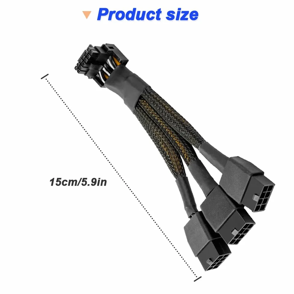 Xiatiaosann 16 AWG PCIE 5.0 12VHPWR 600W 3x8 Pin do 16Pin (12+4Pin) 90 stopni Adapter do zasilania kątowego prostego dla karty graficznej RTX 4090 4080 3090TI 4070Ti (typ B)