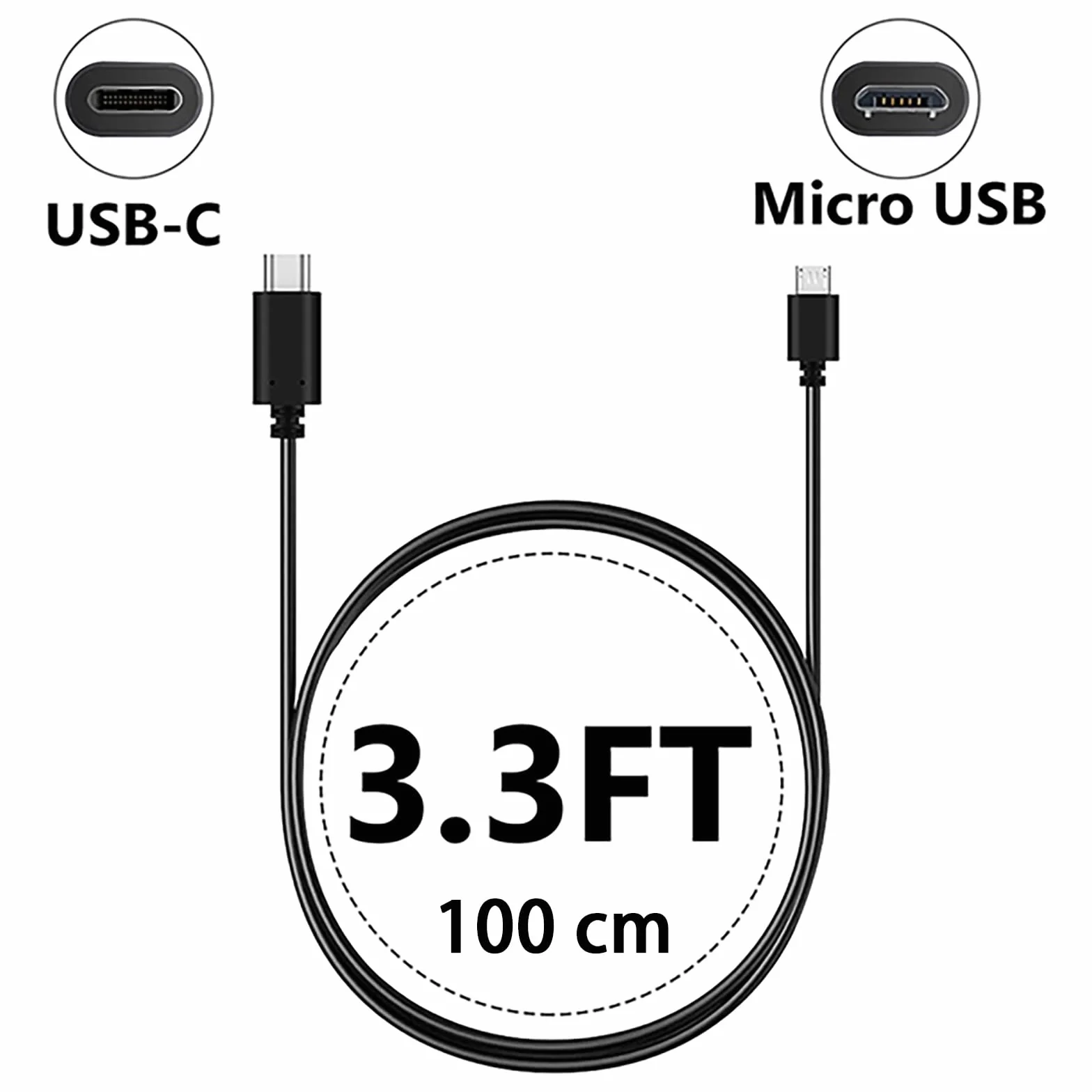 Geekria dla twórców kabel do mikrofonu USB-C na micro USB, kompatybilny z Shure MV88+, MV5, MV51, MVi, zamienny przewód mikrofonowy 1 ft / 100 cm (czarny)