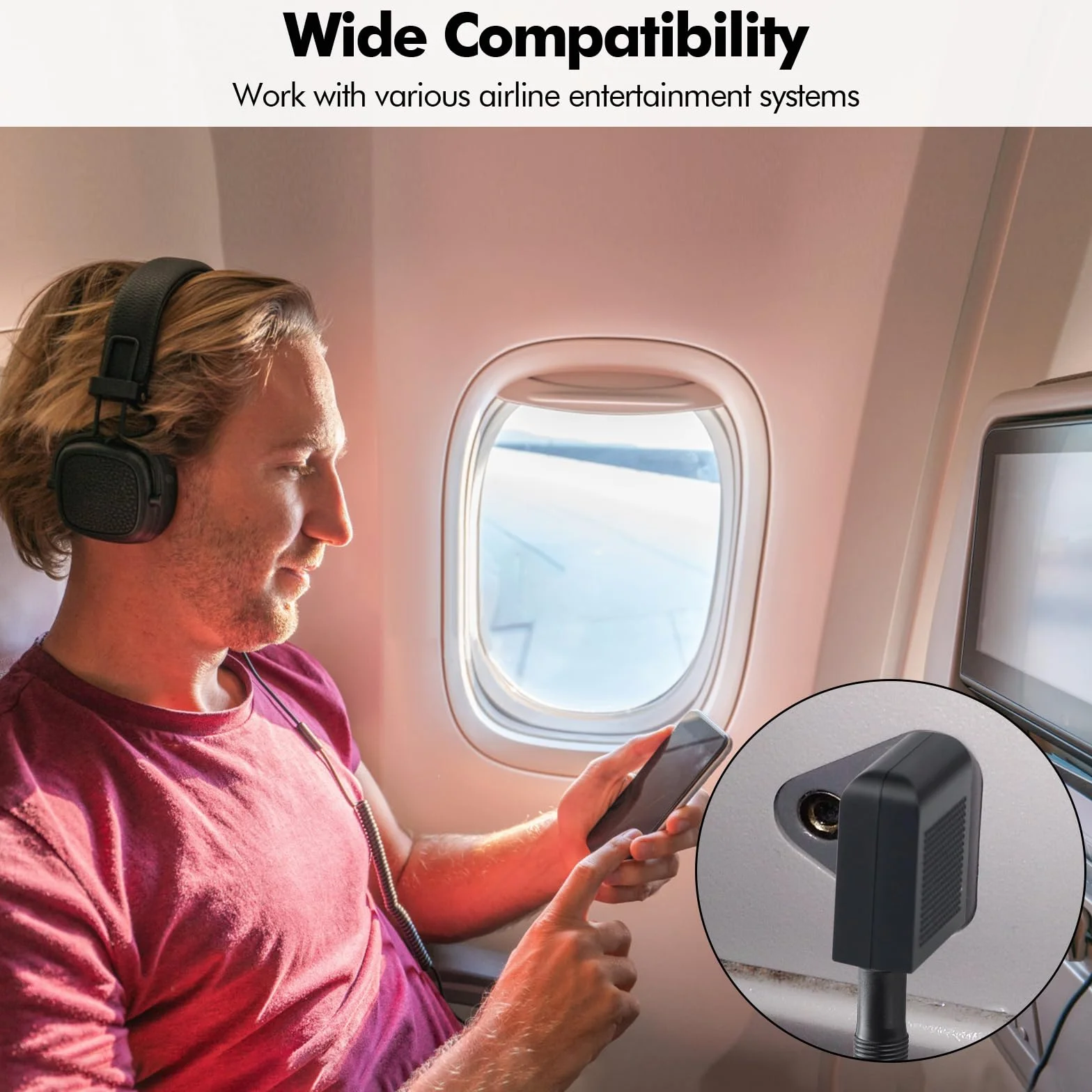 poeland Adapter słuchawek Airline Airplane do słuchawek, AUX, podwójny 3,5 mm męski na 3,5 mm żeński pozłacany (3 sztuki)