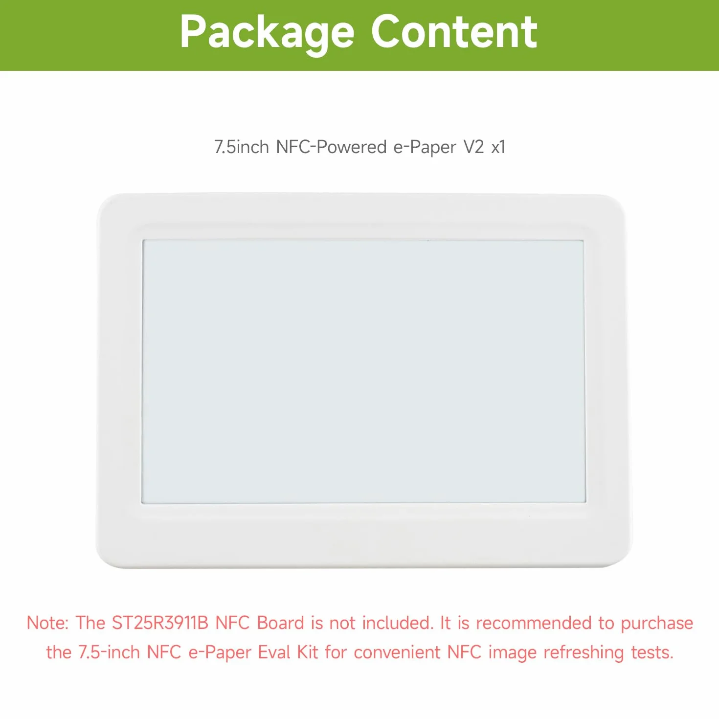 Waveshare 7.5inch Passive NFC-Powered E-Paper V2, Adopts Novel Passive NFC Technology, No batt Required, Wireless Powering & Data Transfer