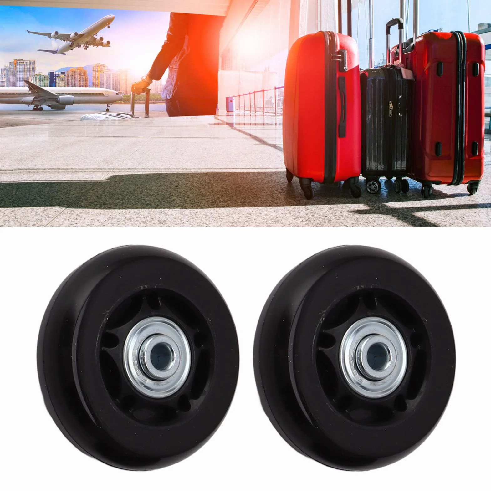Zestaw 2 zapasowych kółek do bagażu 54 mm/60 mm/64 mm, uniwersalne kółka liniowe z narzędziem instalacyjnym, gumowe kółka obrotowe do walizki bagażowej (60 x 24 mm)