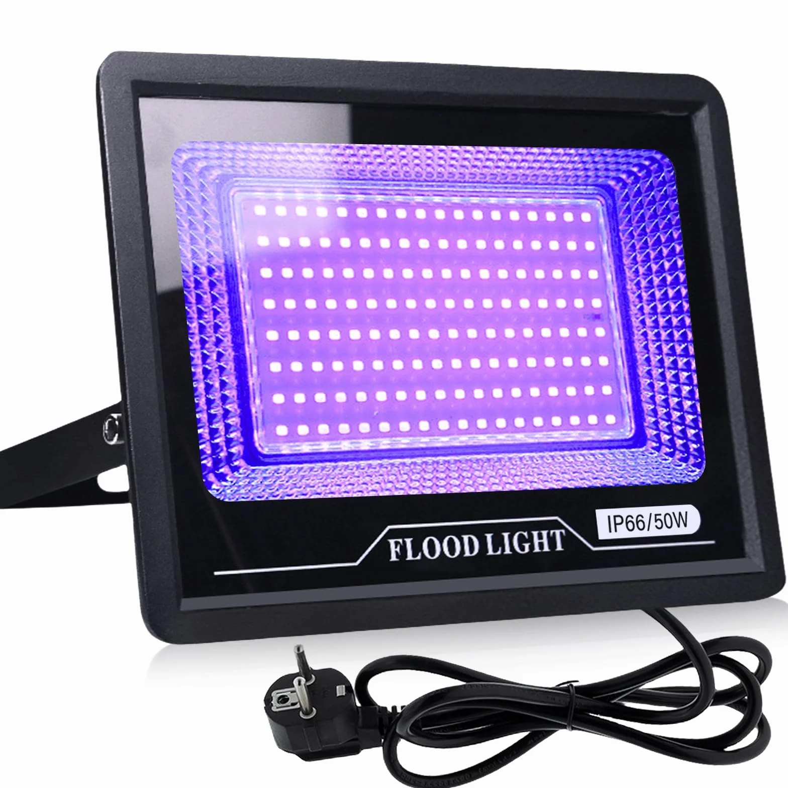 Reflektor LED 50 W, czarne światło, klasa wodoszczelności IP65, reflektor UV, światło ultrafioletowe, czarne światło z wtyczką, światło imprezowe UV U-V, reflektor na dyskotekę, do baru, na imprezę