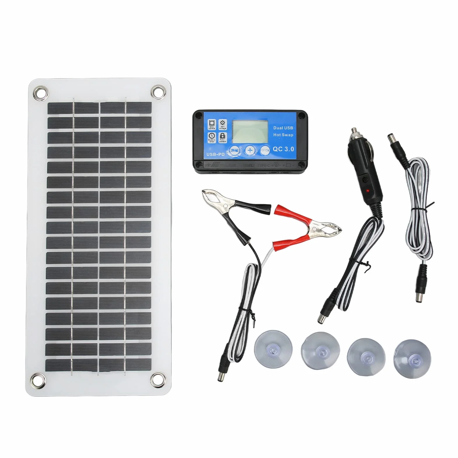 Zestaw Paneli Słonecznych 12V 30W, Przenośny Panel Słoneczny, Przenośny moduł Słoneczny z Kontrolerem Stała Przyssawka, do Pojazdu Rekreacyjnego Samochód Statek Kempingowy dla RV