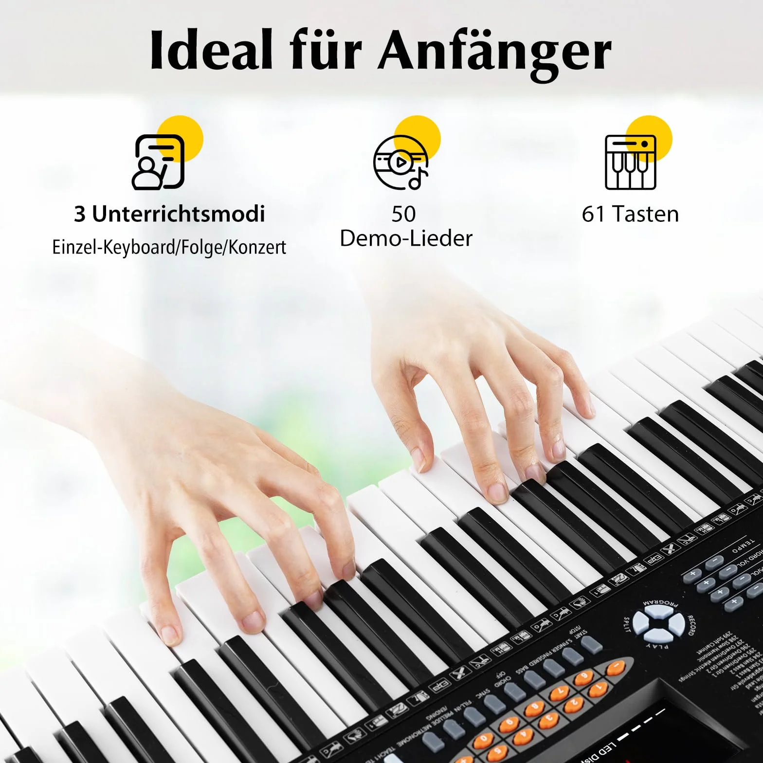 COSTWAY Klawiatura pianino dla początkujących z 61 klawiszami, cyfrowe pianino z 300 tonami, 300 rytmów, 50 demo, 3 tryby nauki, w zestawie stojak, mikrofon