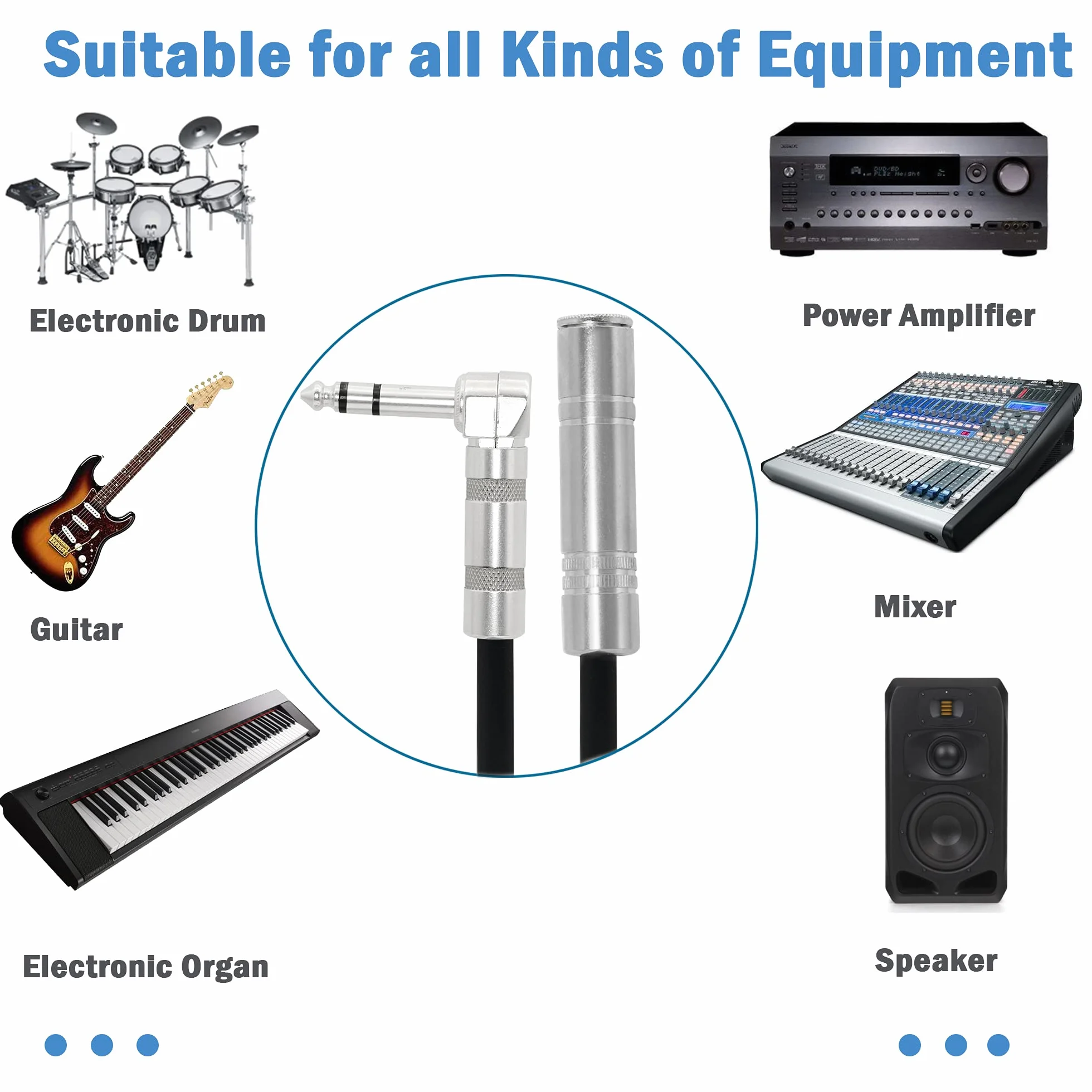 Przedłużacz stereo 1/4 cala kąt prosty 6,35 mm męski na żeński kabel audio stereo TRS do wzmacniaczy, gitar i sprzętu do kina domowego itp. (2 m)