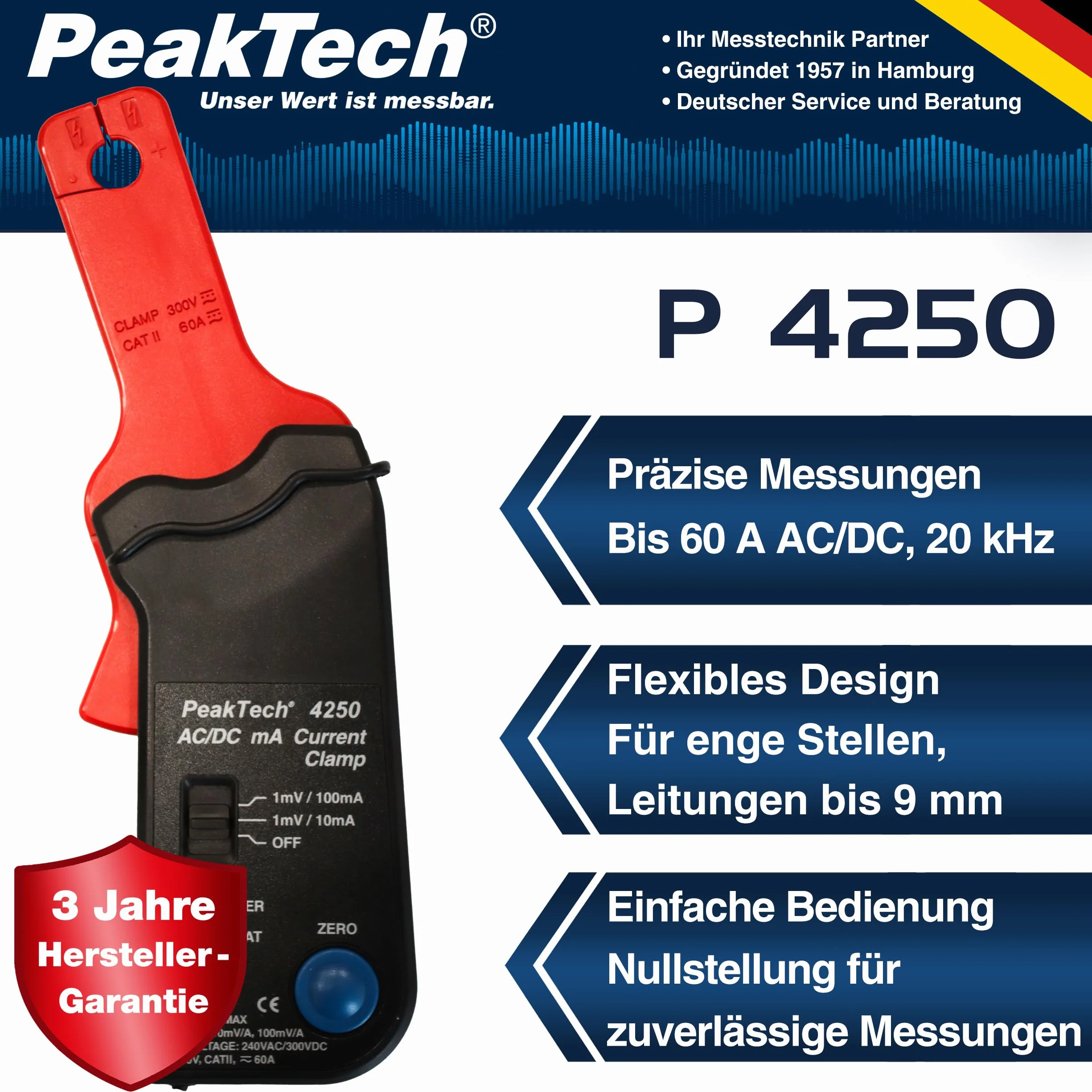 PeakTech P 4250 - Adapter cęgów prądowych do Multimetru ~ 60 A AC/DC ~ z wtyczką 4mm