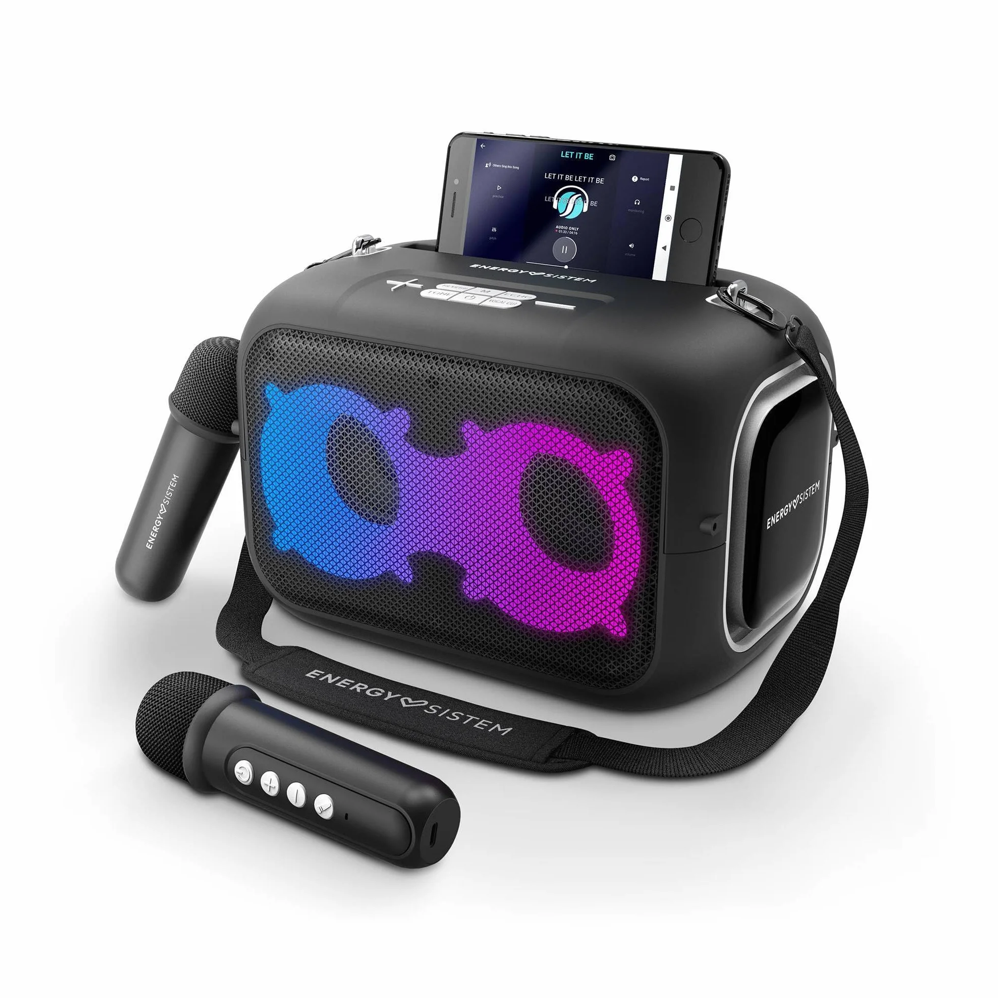 Energy Sistem Karaoke Star Party przenośny głośnik (Bluetooth 5.4, odtwarzacz MP3, światła LED, IPX4, 2 mikrofony, 8 godzin pracy na baterii)