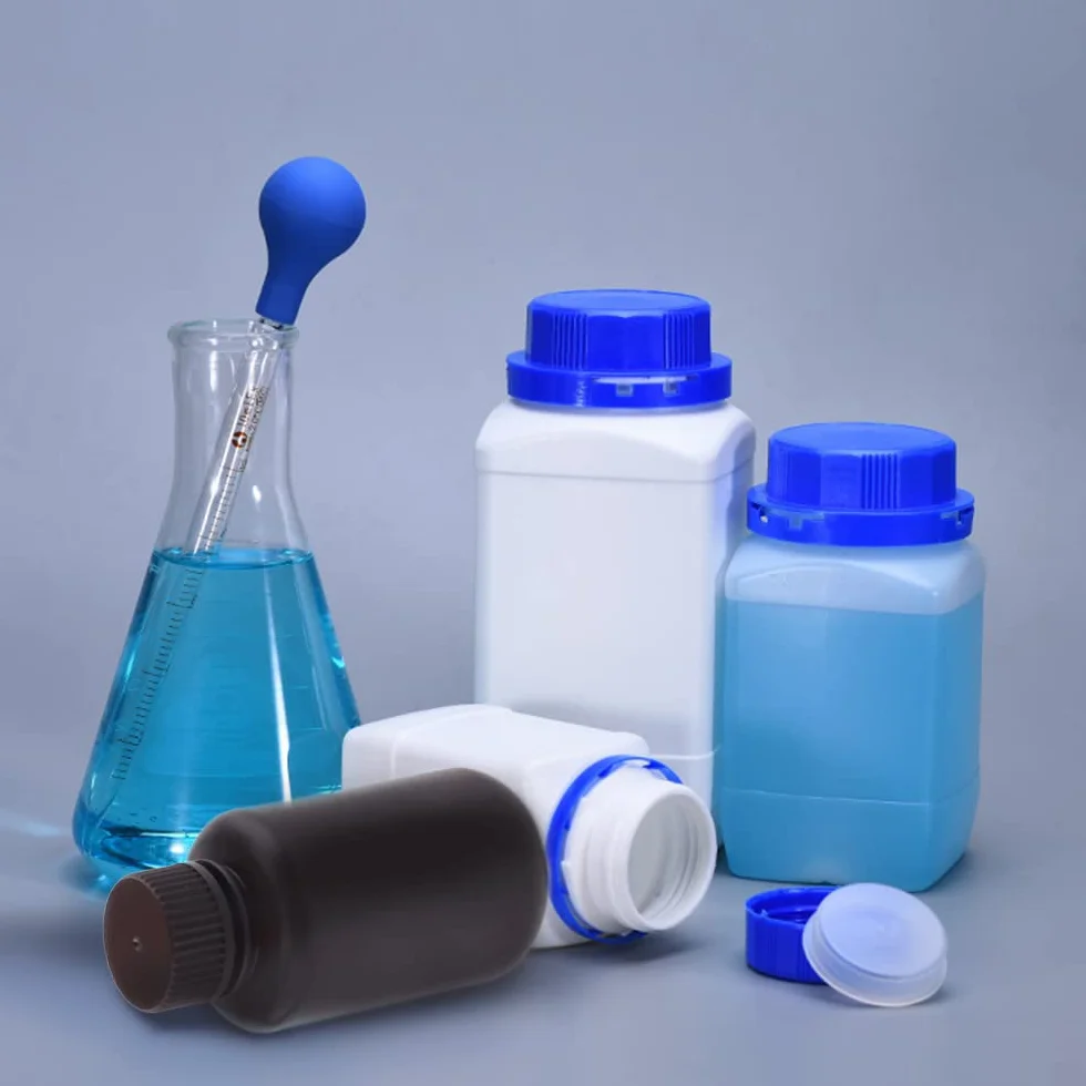 Othmro Plastikowa laboratoryjna butelka na odczynniki chemiczne 1000 ml szeroki otwór uszczelnienie próbki pojemnik do przechowywania płynów czarna czapka 2 szt