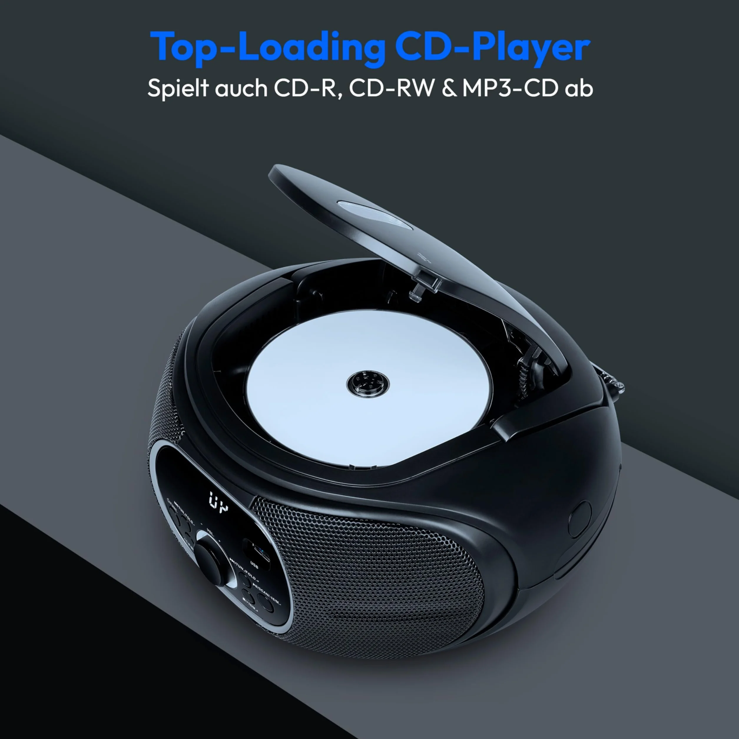 MEDION Przenośny Boombox E65711, odtwarzacz CD/MP3, FM FM, AUX, zasilanie bateryjne, czarny