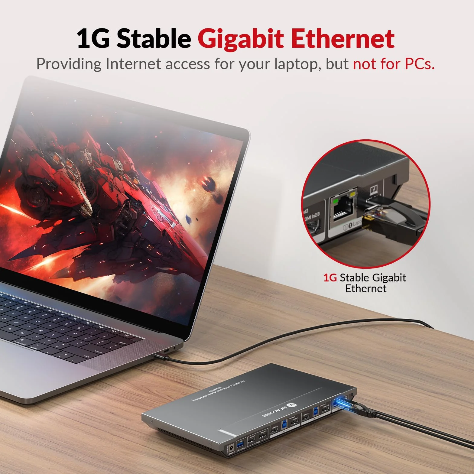 AV Access 4K KVM Switch Dock 3 PC 2 monitory, podwójny monitor 4K HDMI, ładowanie Type-C 65 W, do laptopa, Ethernet, EDID, Hotkey, USBC, USB 3.0