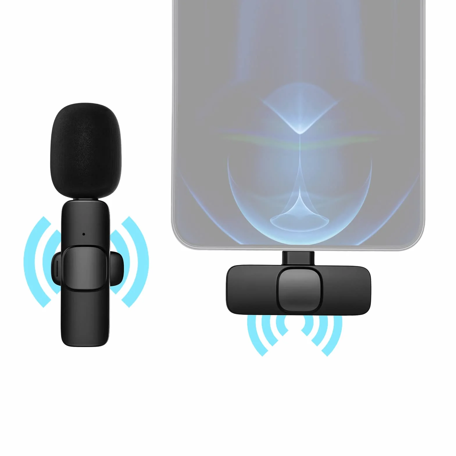 Andoer Mini bezprzewodowy mikrofon lavalier, wielokierunkowy nadajnik mikrofonowy, odbiornik, system mikrofonowy z ochroną przed wiatrem, port typu C, zamiennik do smartfonów z systemem Android Live