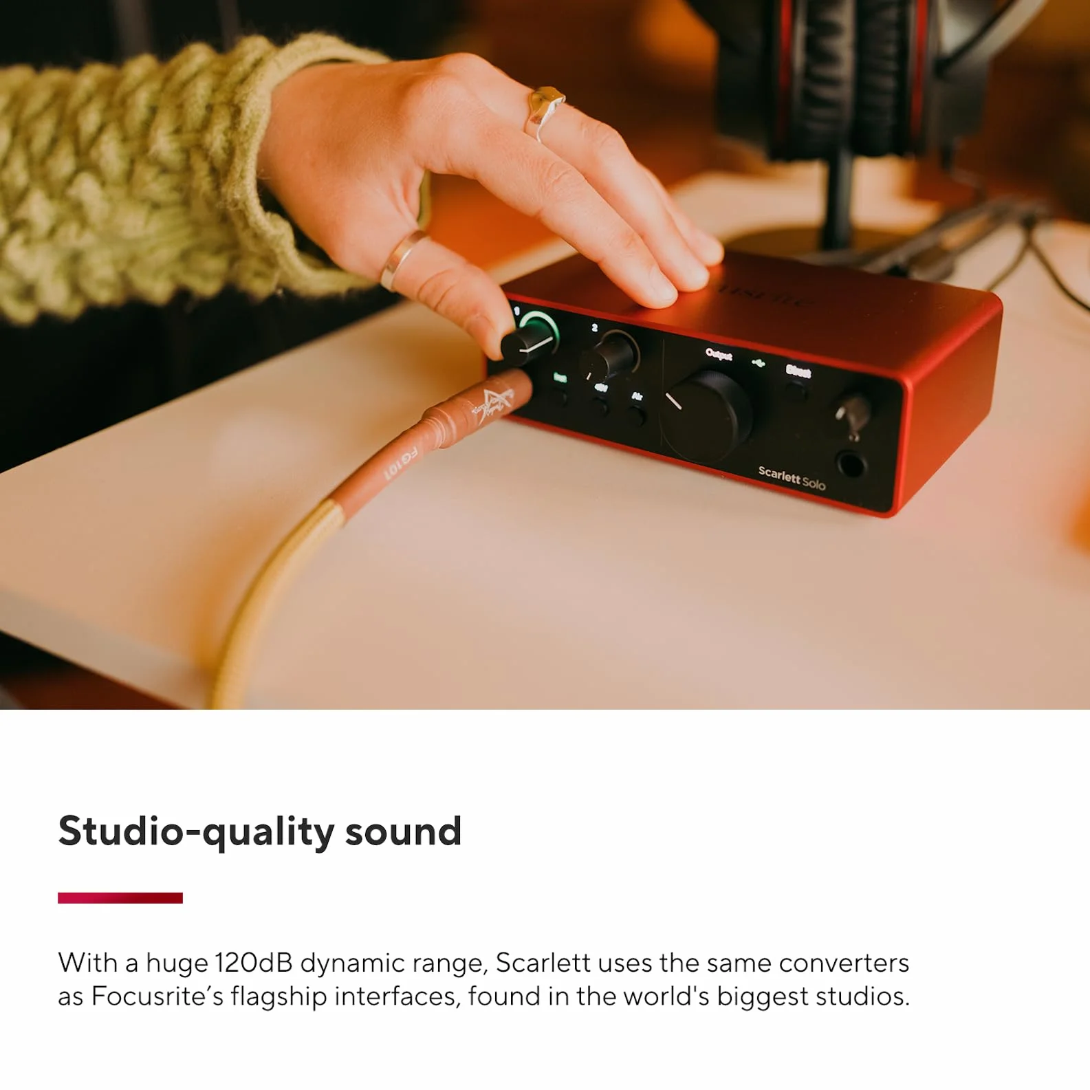 Focusrite Scarlett Interfejs audio USB Solo 4. generacji dla gitarzystów, wokalistów lub producentów – wysoka precyzja, studyjna jakość nagrań i kompletne oprogramowanie do nagrywania